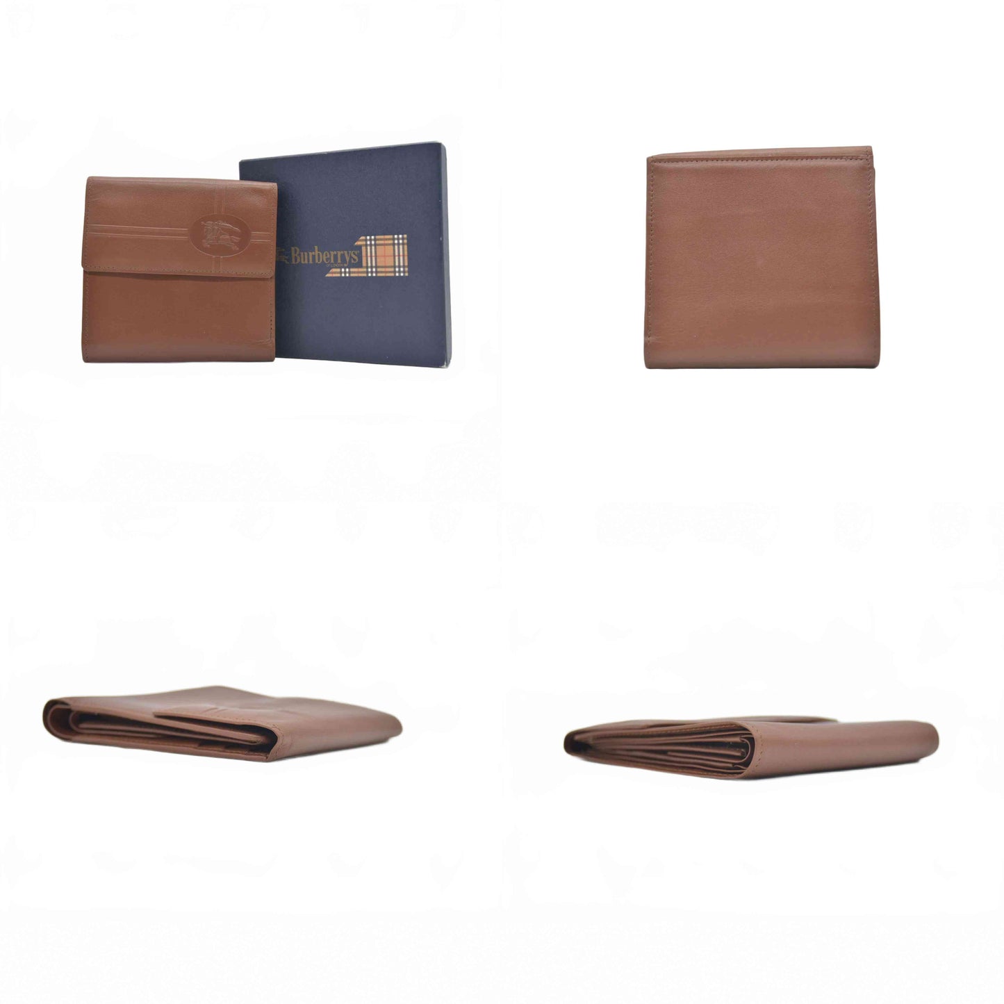 $560 Burberry Leather Small Folding Wallet Brown