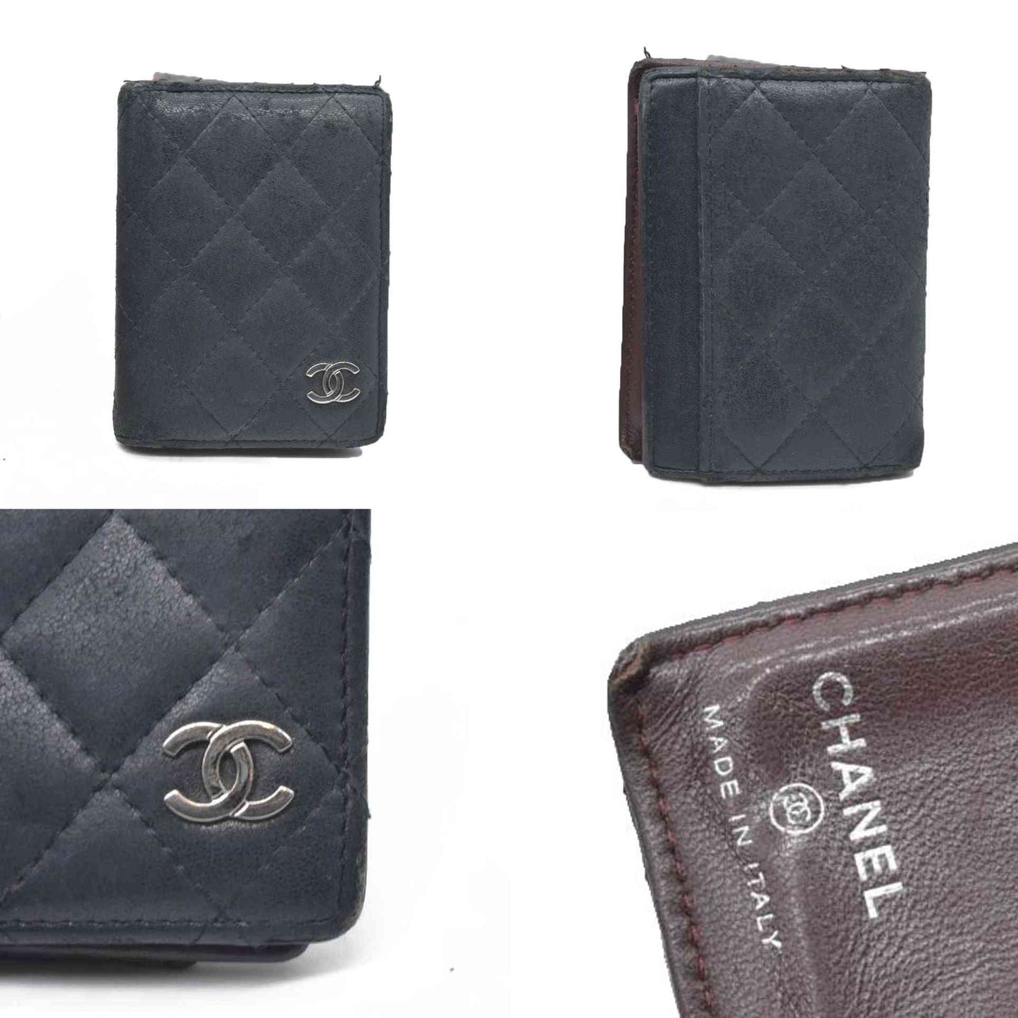 Chanel  Crumpled Calfskin Quilted Card Holder Wallet So Black