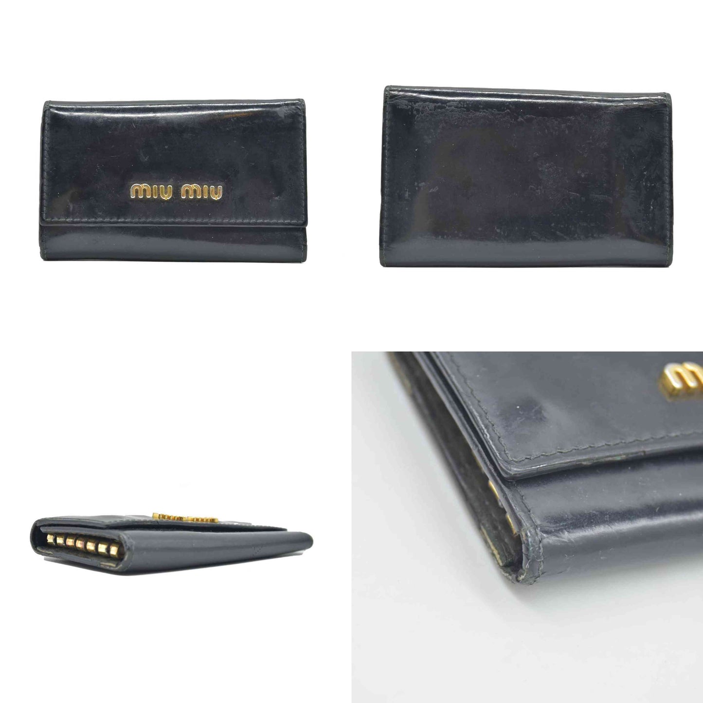 $440 MIU MIU Logo Patent Leather 6 Ring Key Case Black CONSIGNMENT