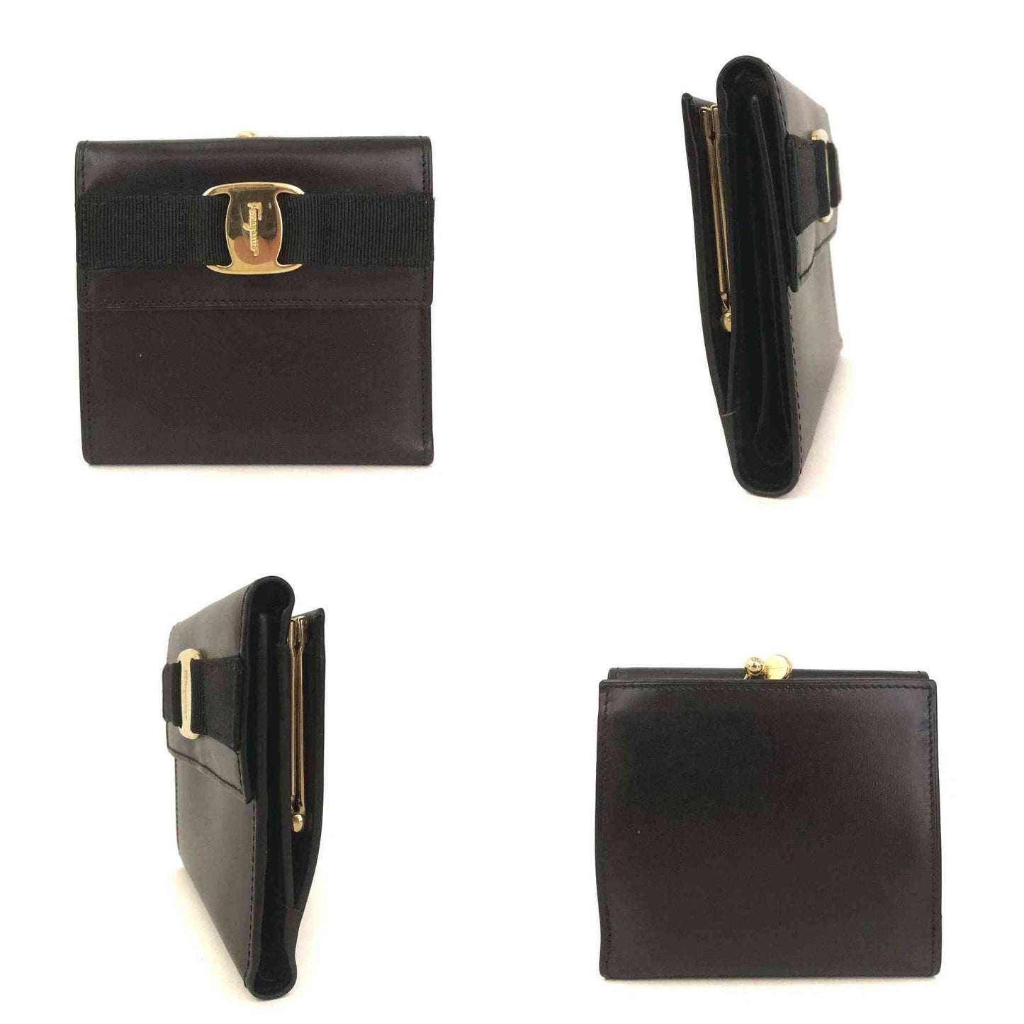 Salvatore Ferragamo Vara Leather Trifold Wallet Black