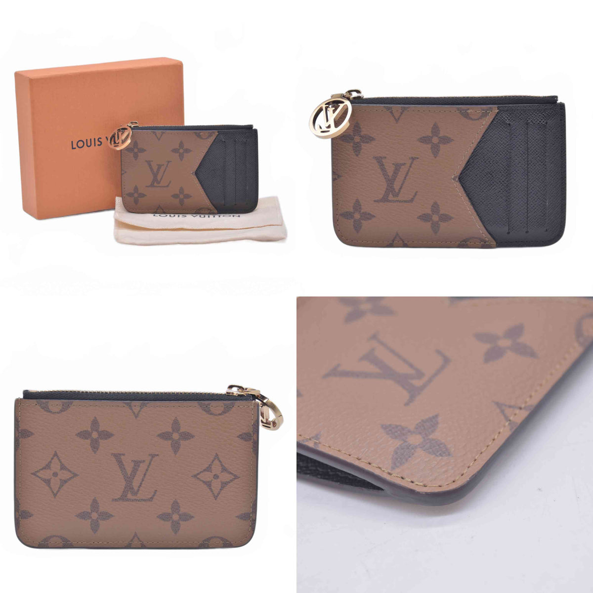 $590 RFID Louis Vuitton Monogram Reverse Porte Cartes Romy Card Holder 10021024