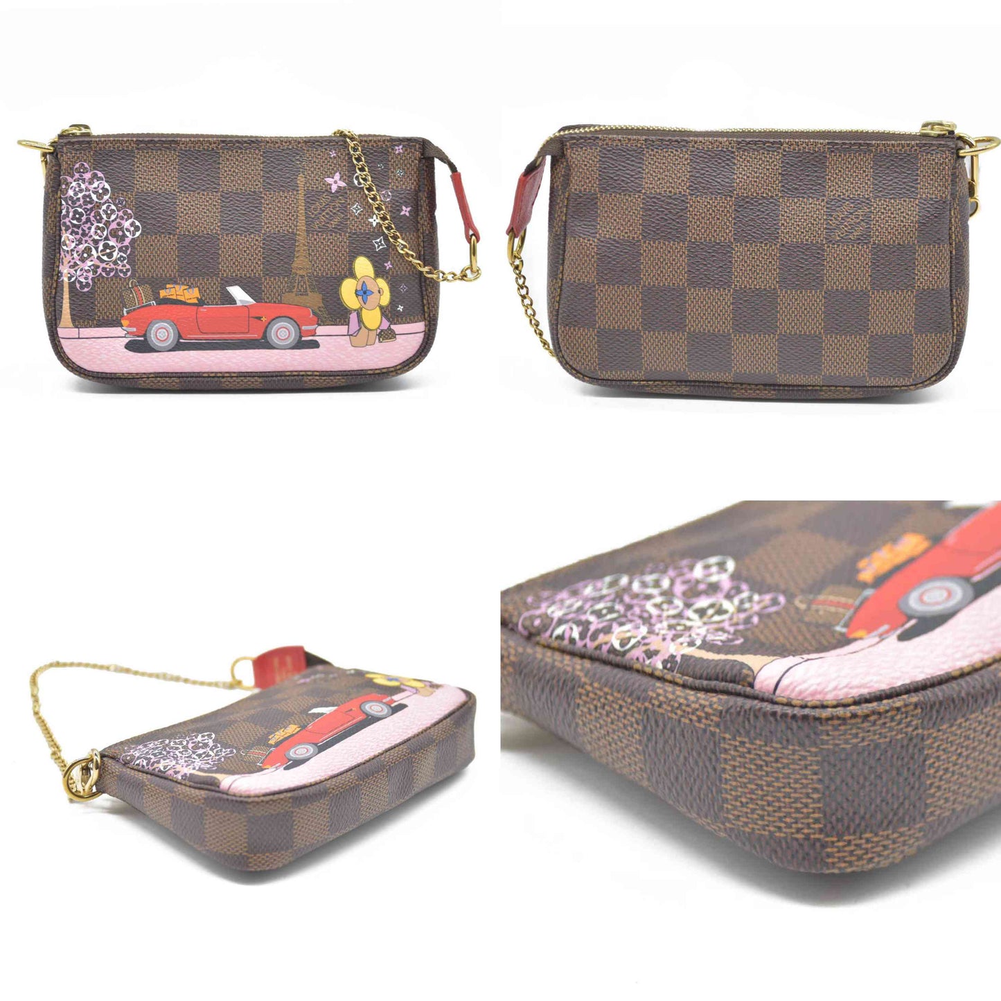 Louis Vuitton  Damier Ebene 2019 Christmas Animation Mini Pochette Accessories Red