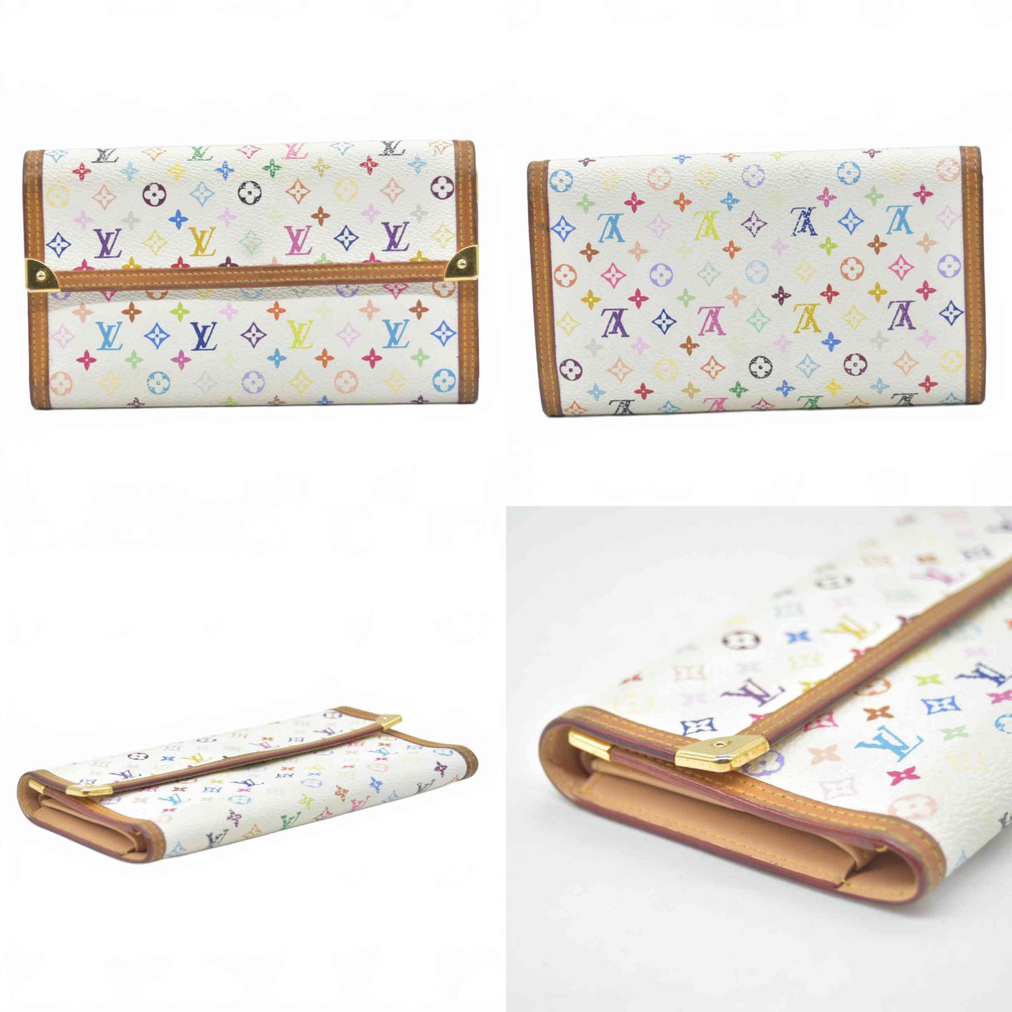 $795 2004 Louis Vuitton White Murakami Multicolor Porte Tresor International Wallet TH0034 CONSIGNMENT