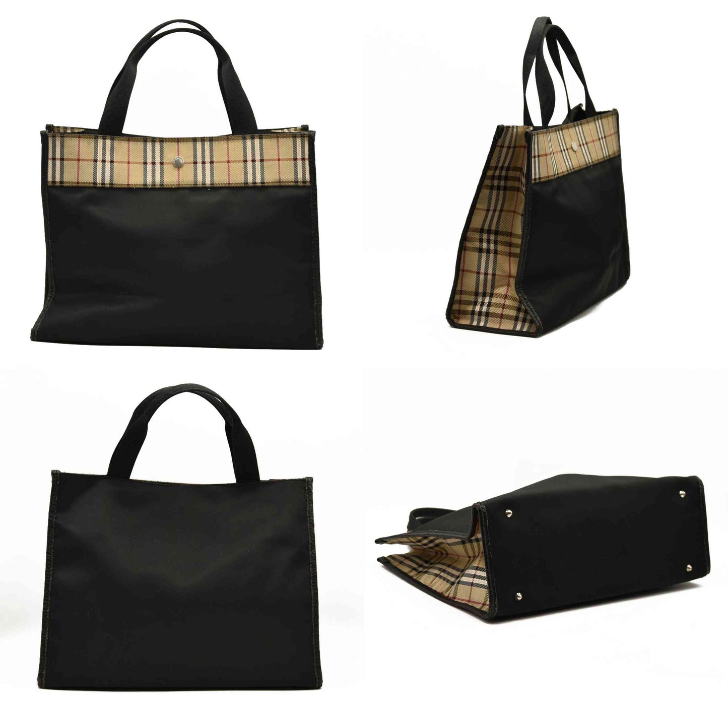 BURBERRY Nova Check Hand Bag Nylon Beige Black