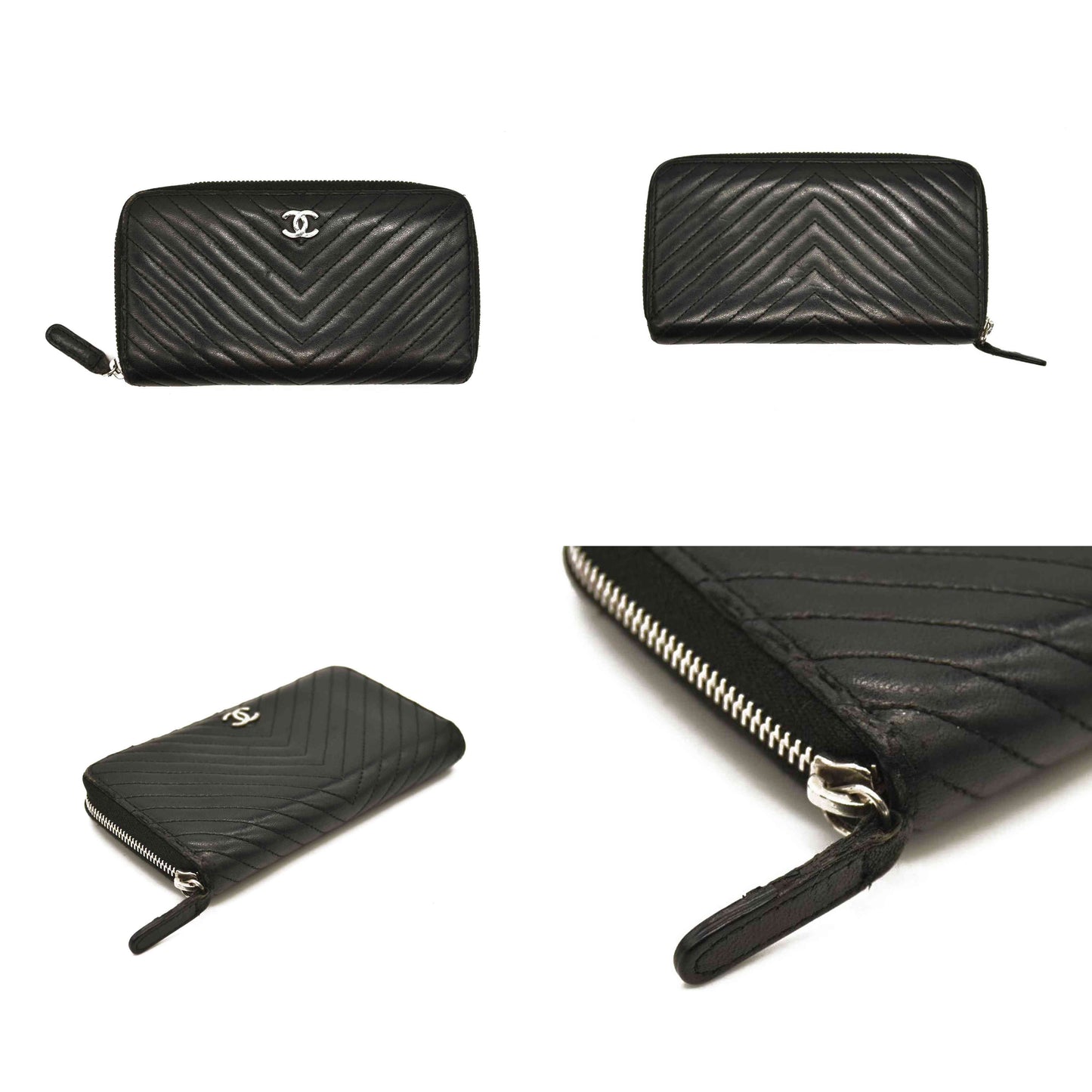 Chanel  Lambskin Chevron Quilted Zip Around Wallet So Black 22437133