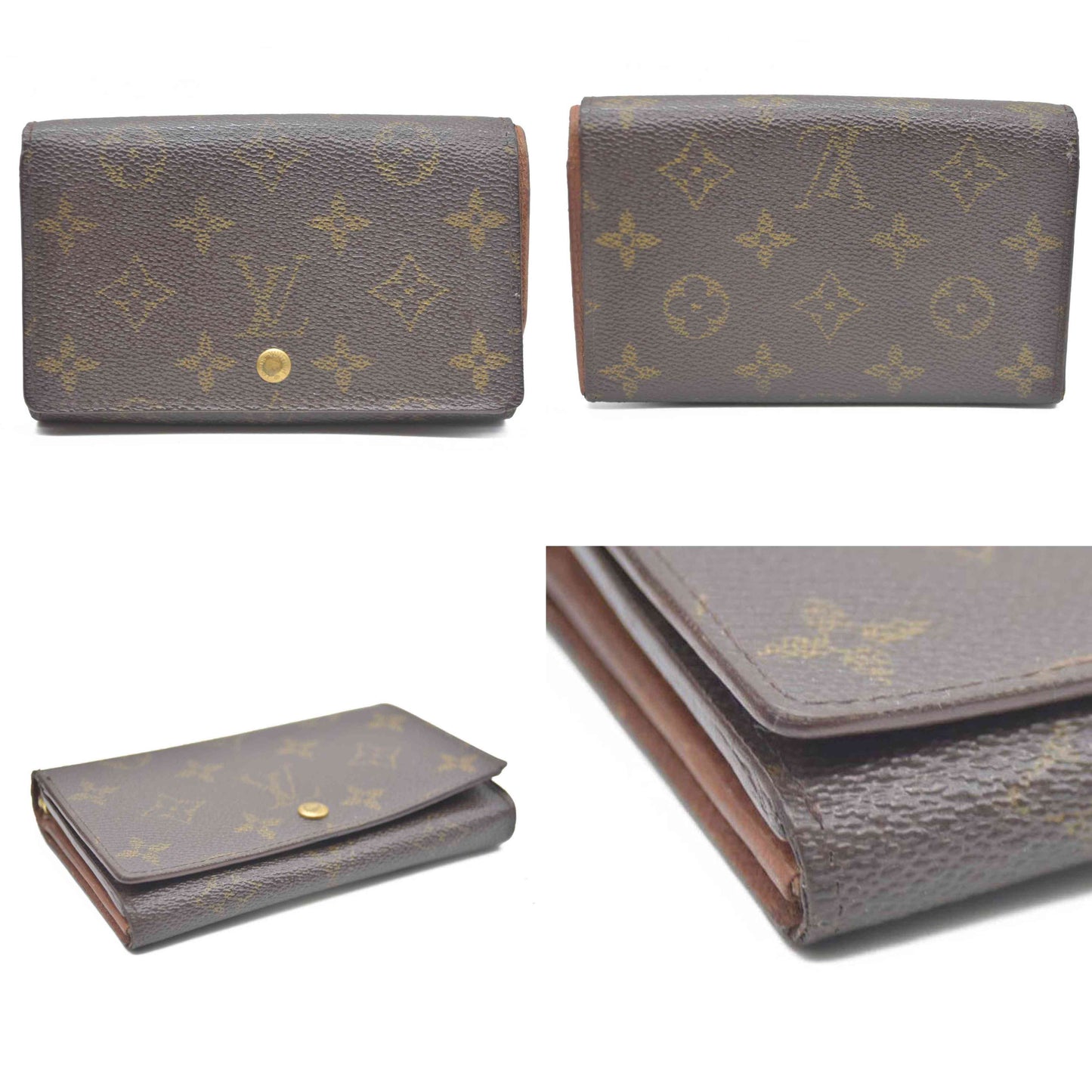 Louis Vuitton Monogram Porte Monnaie Billets Tresor Bifold Wallet Brown CA0927