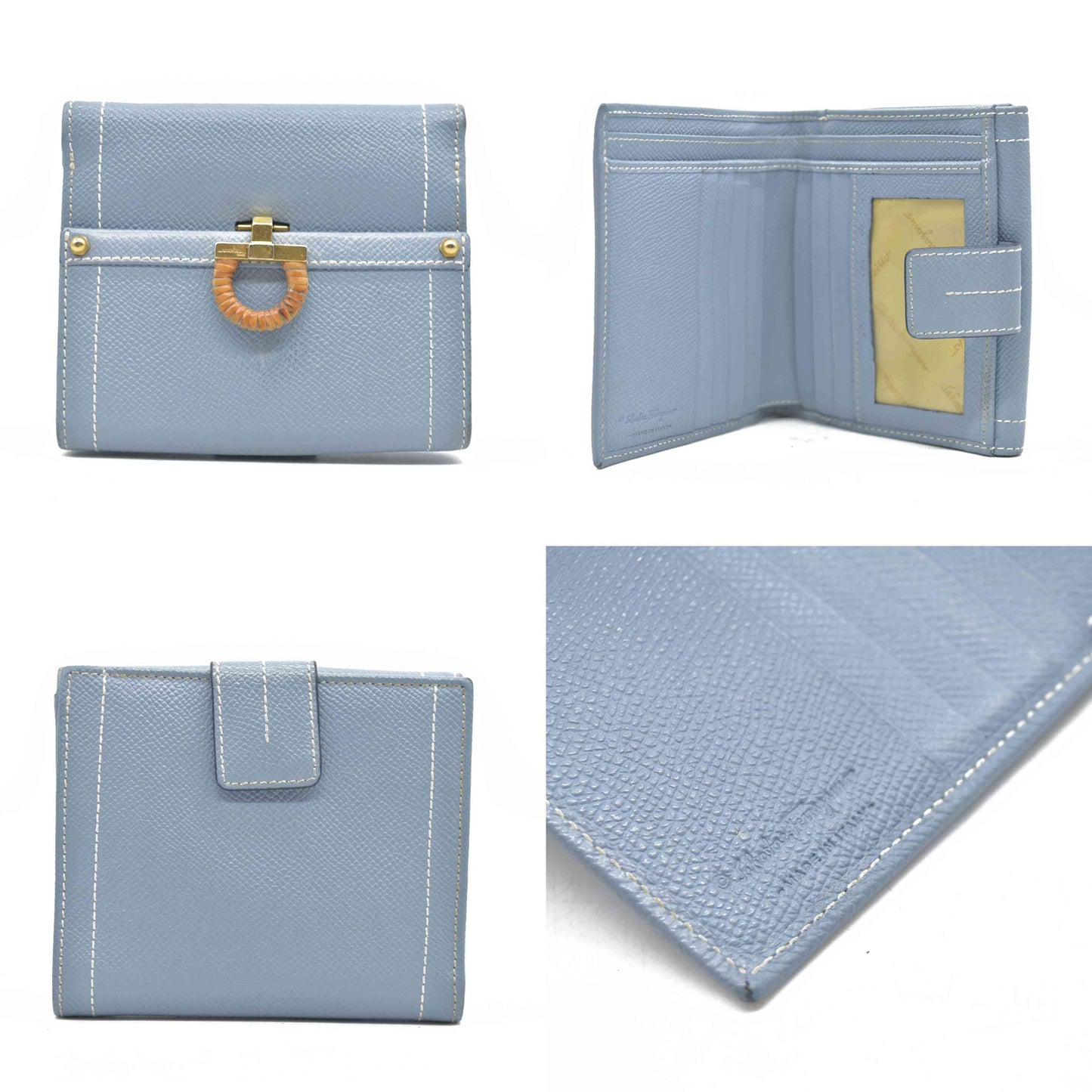 $495 Salvatore Ferragamo Gancini Blue Trifold Wallet
