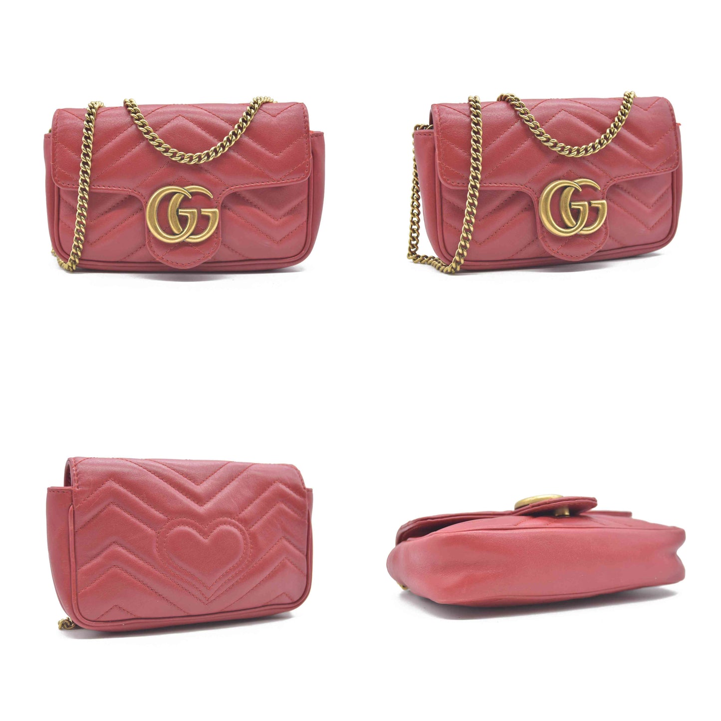 $1550 Gucci Leather Marmont Super Mini Red Crossbody