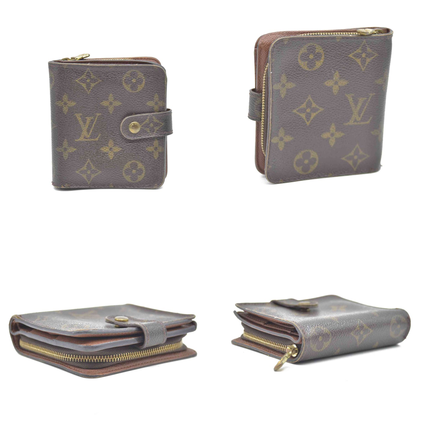 Louis Vuitton Monogram Compact Zip Bifold Wallet Brown MI1023