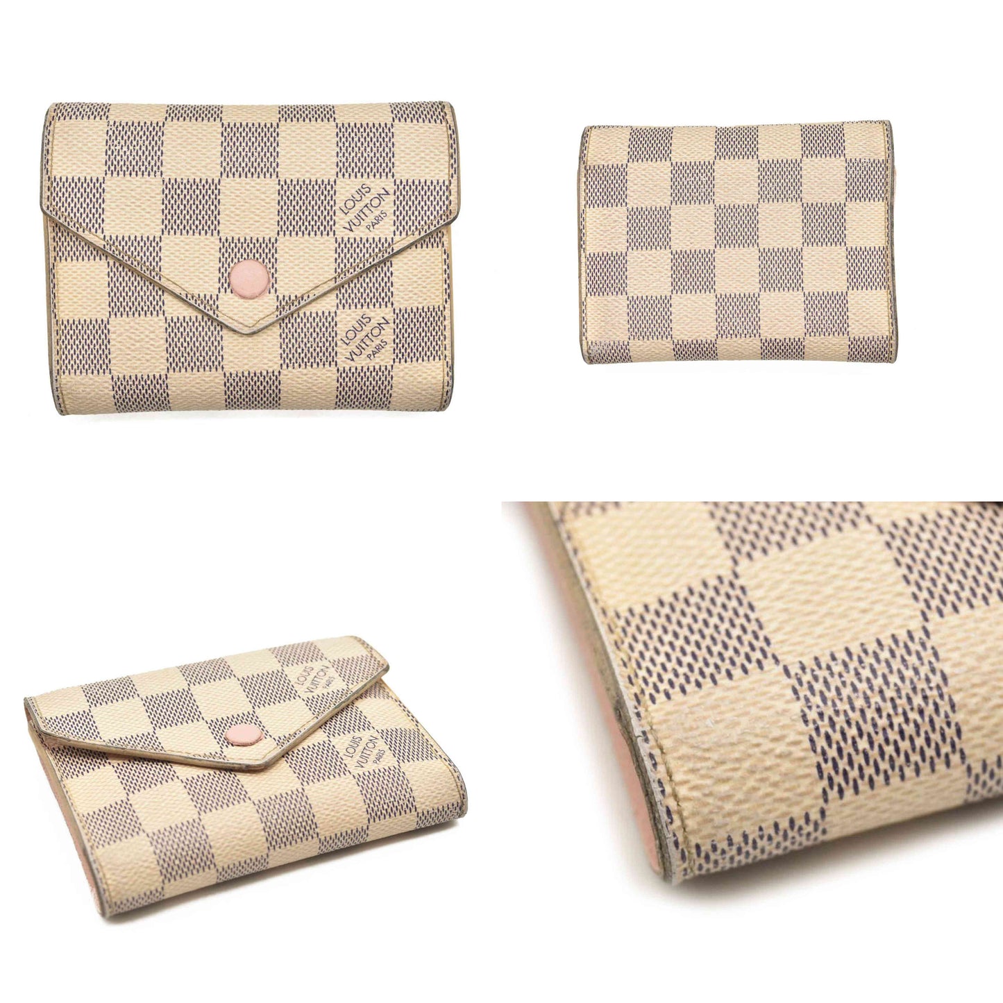 LOUIS VUITTON Damier Azur Victorine Wallet Rose Ballerine  6Y0829