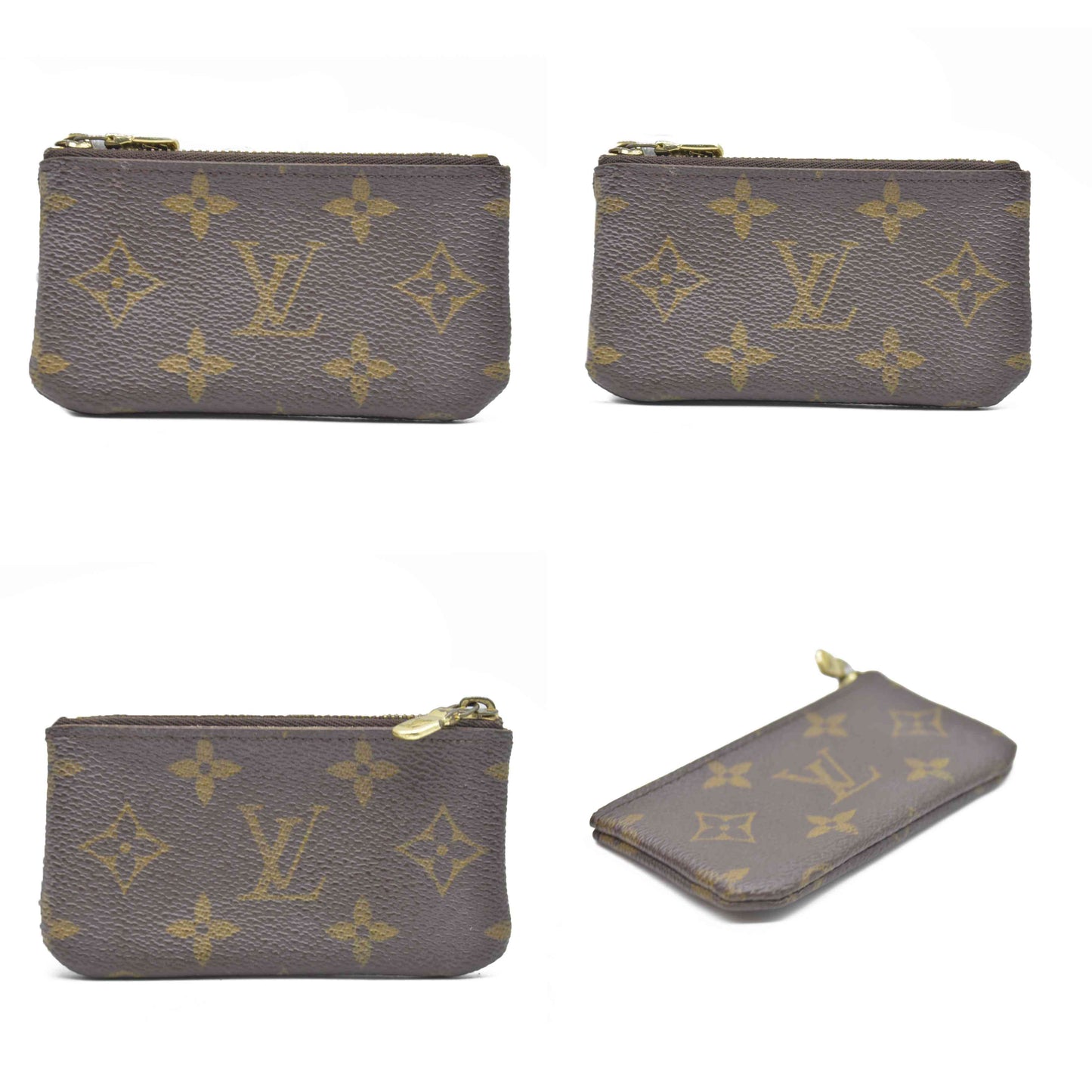 AUCTION $345 Louis Vuitton Monogram Pochette Cles Wallet Coin Purse Brown CA0050
