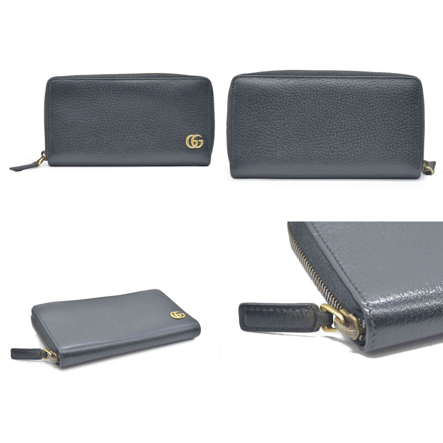 GUCCI GG Marmont Leather Zip Around Long Wallet Black