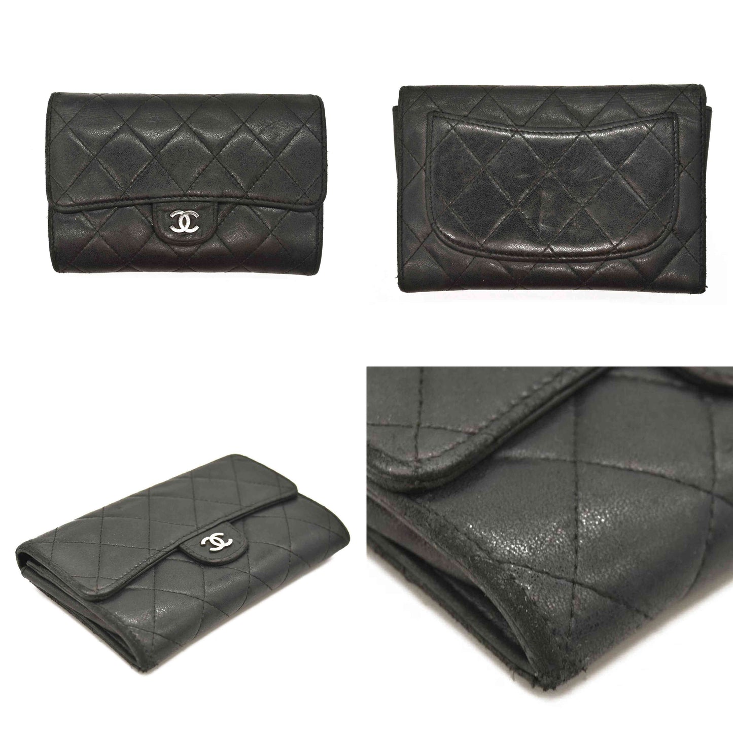 Chanel  Lambskin Quilted Large Flap Wallet Black 10954966