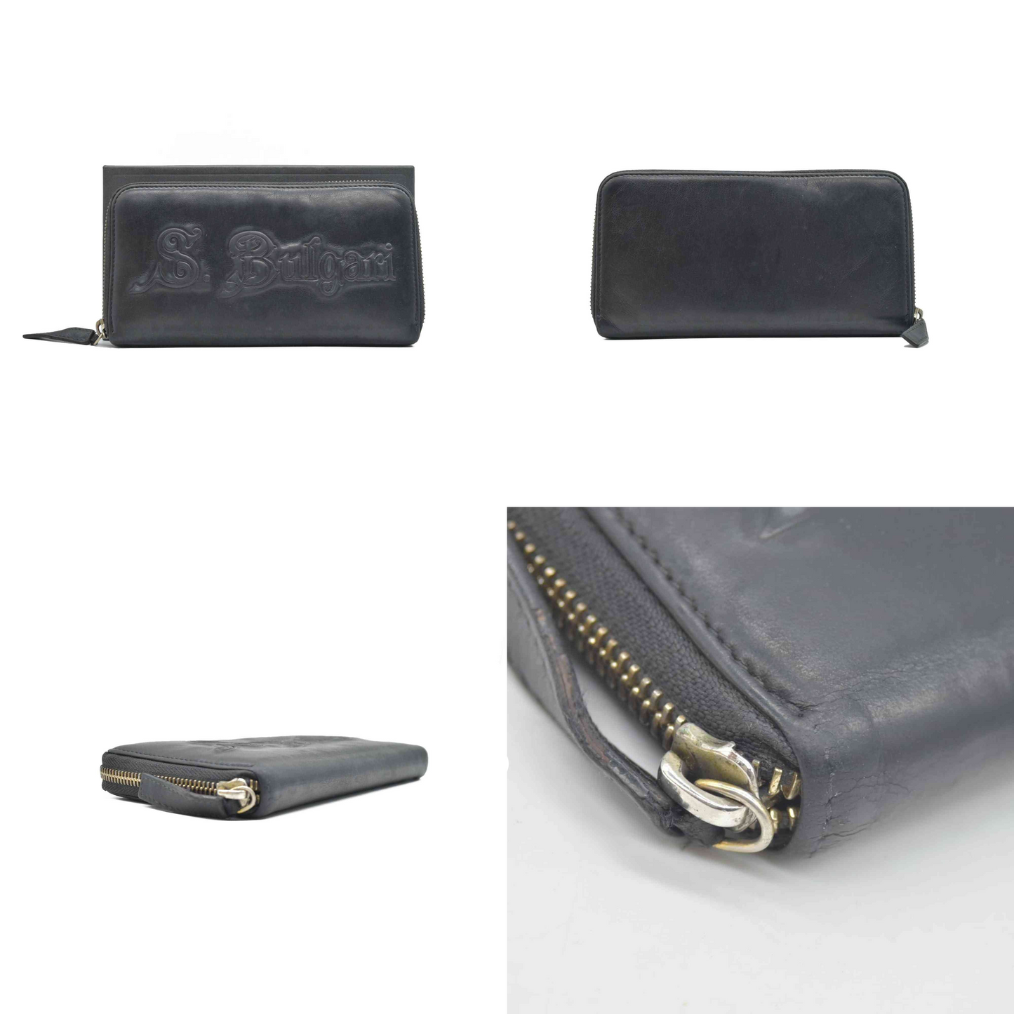 $840 BVLGARI ‘S.BULGARI’ ZIP AROUND WALLET BLACK CONSIGNMENT