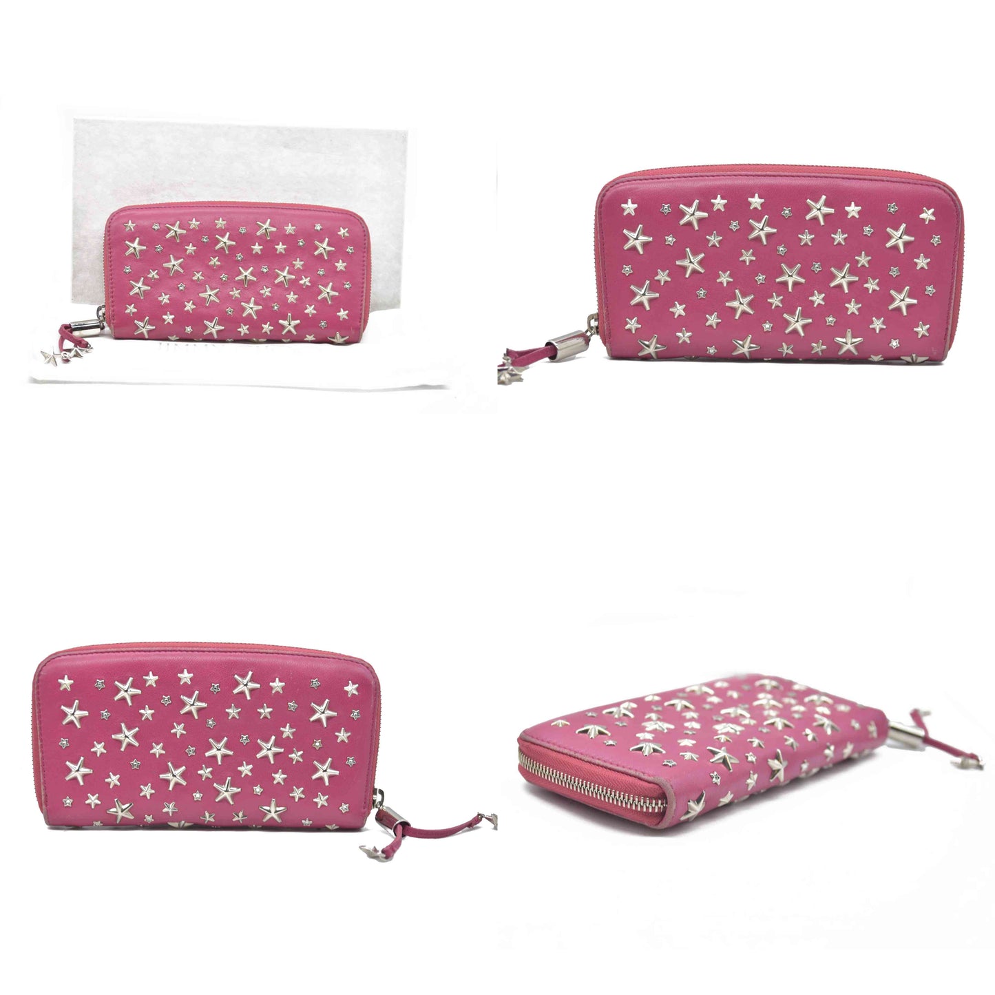 $825 Jimmy Choo Filipa Star-Studded Zip-Around Leather Wallet Pink