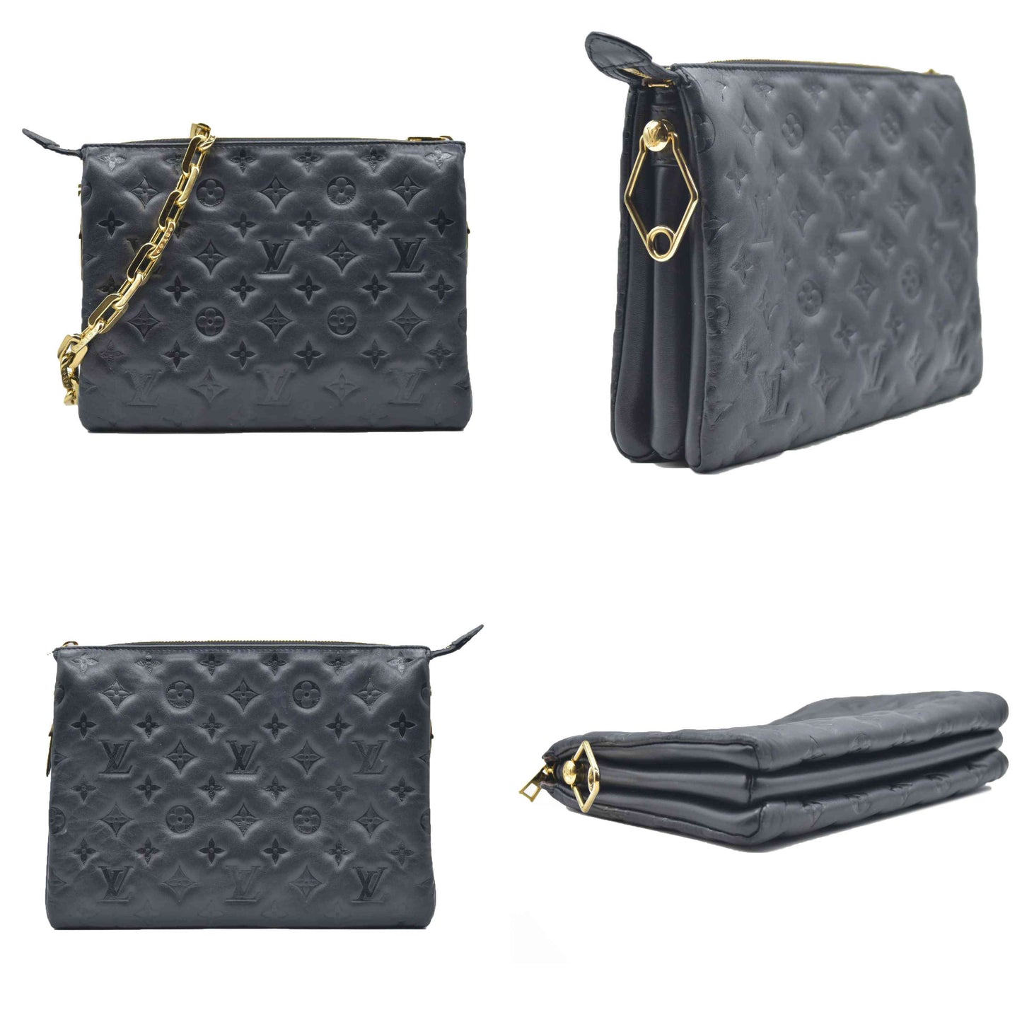 $4950 LOUIS VUITTON  Lambskin Embossed Monogram Coussin PM Black
