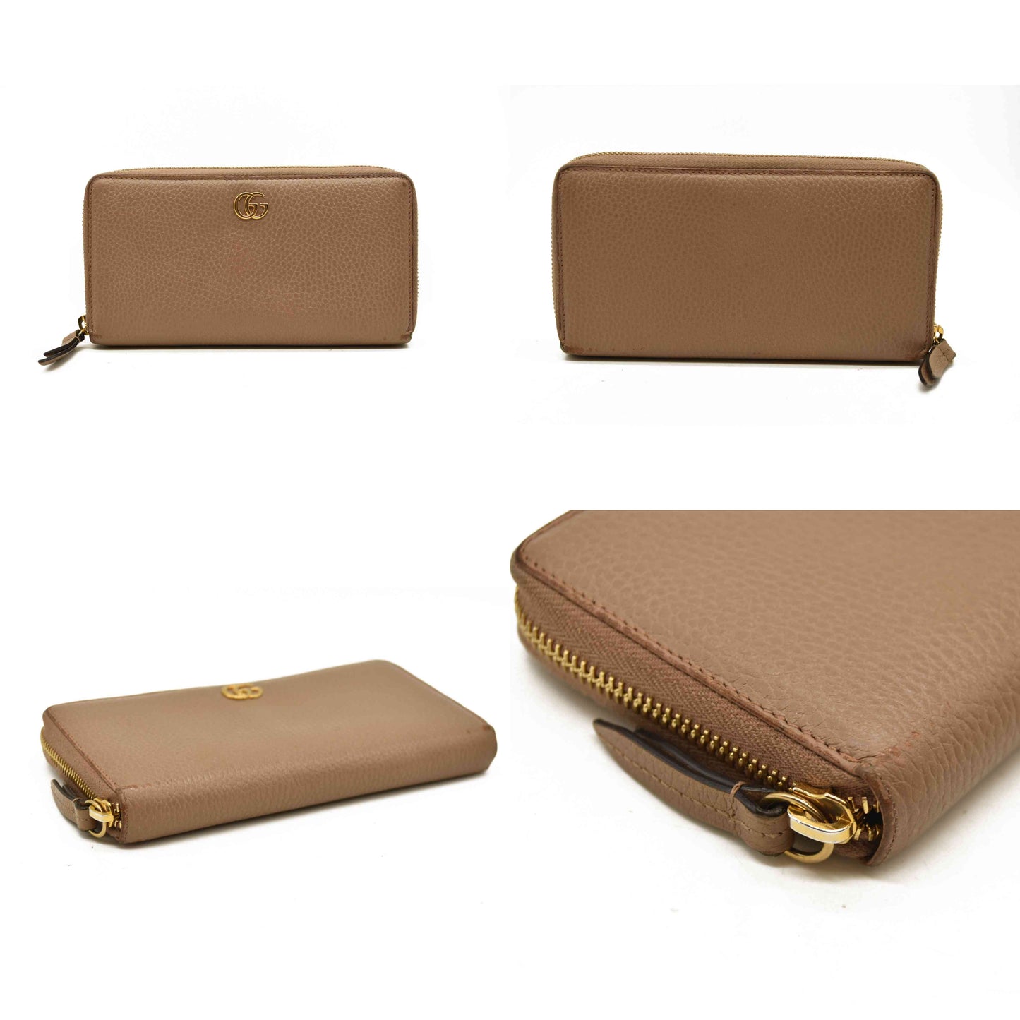 Gucci  Dollar Calfskin GG Marmont Zip Around Wallet Perfect Pink