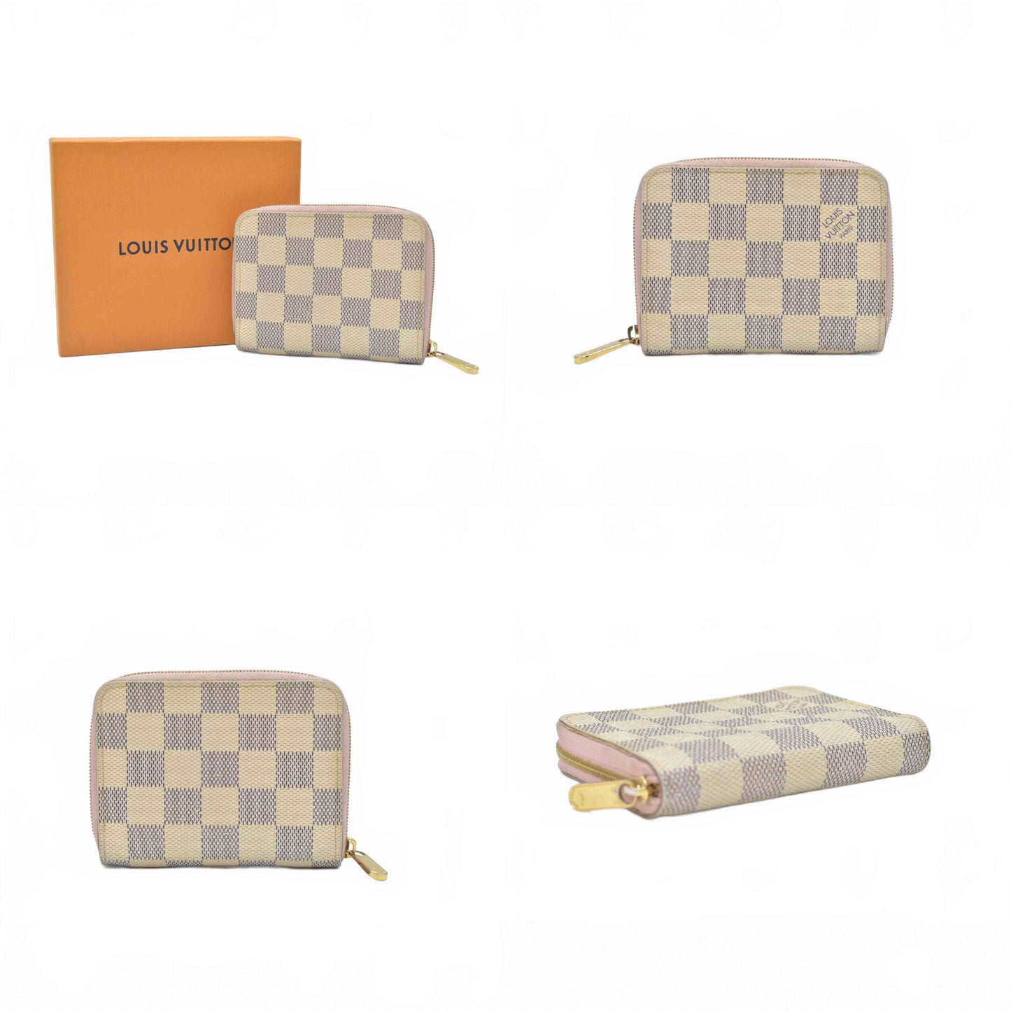 $560 Louis Vuitton Damier Azur Rose Ballerine Zippy Zip Coin Purse Wallet White TN2199