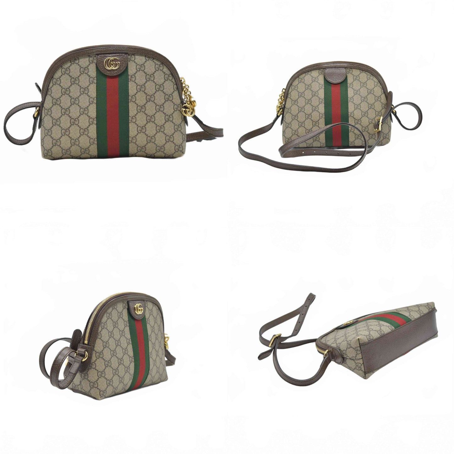 $1850 GG Supreme Monogram Textured Dollar Calfskin Web Small Ophidia Dome Shoulder Bag Beige Ebony New Acero