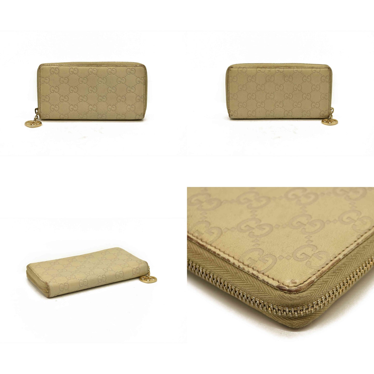 Gucci  Guccissima Large Twins Zip Around Off White