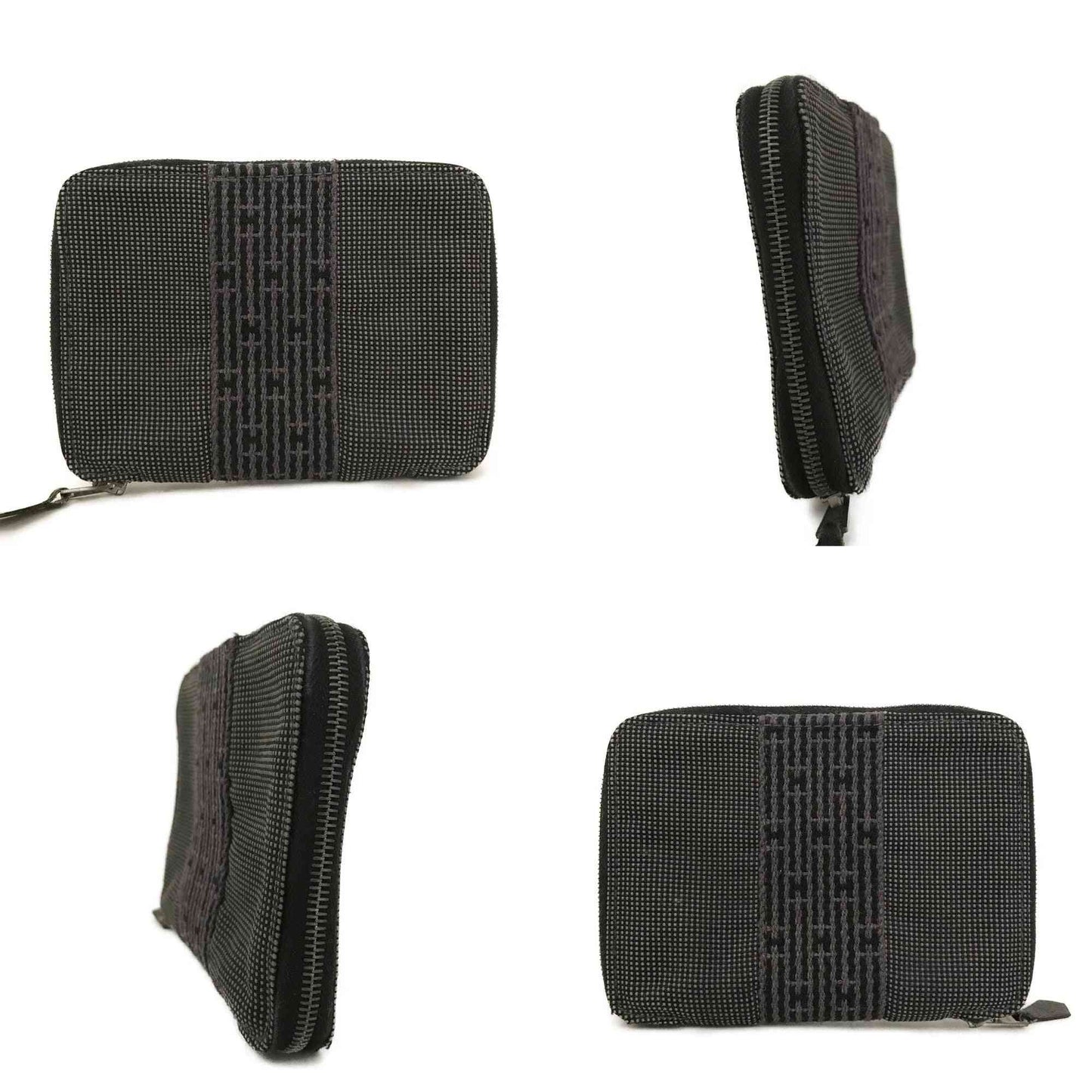 $1,150 Hermes Her Line PM Canvas Zip Around Wallet Gray