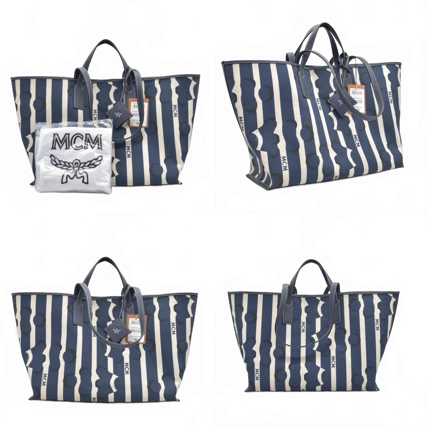 $780 MCM Aren Shopper in Beach Club Canvas Navy Blazer Medium Tote