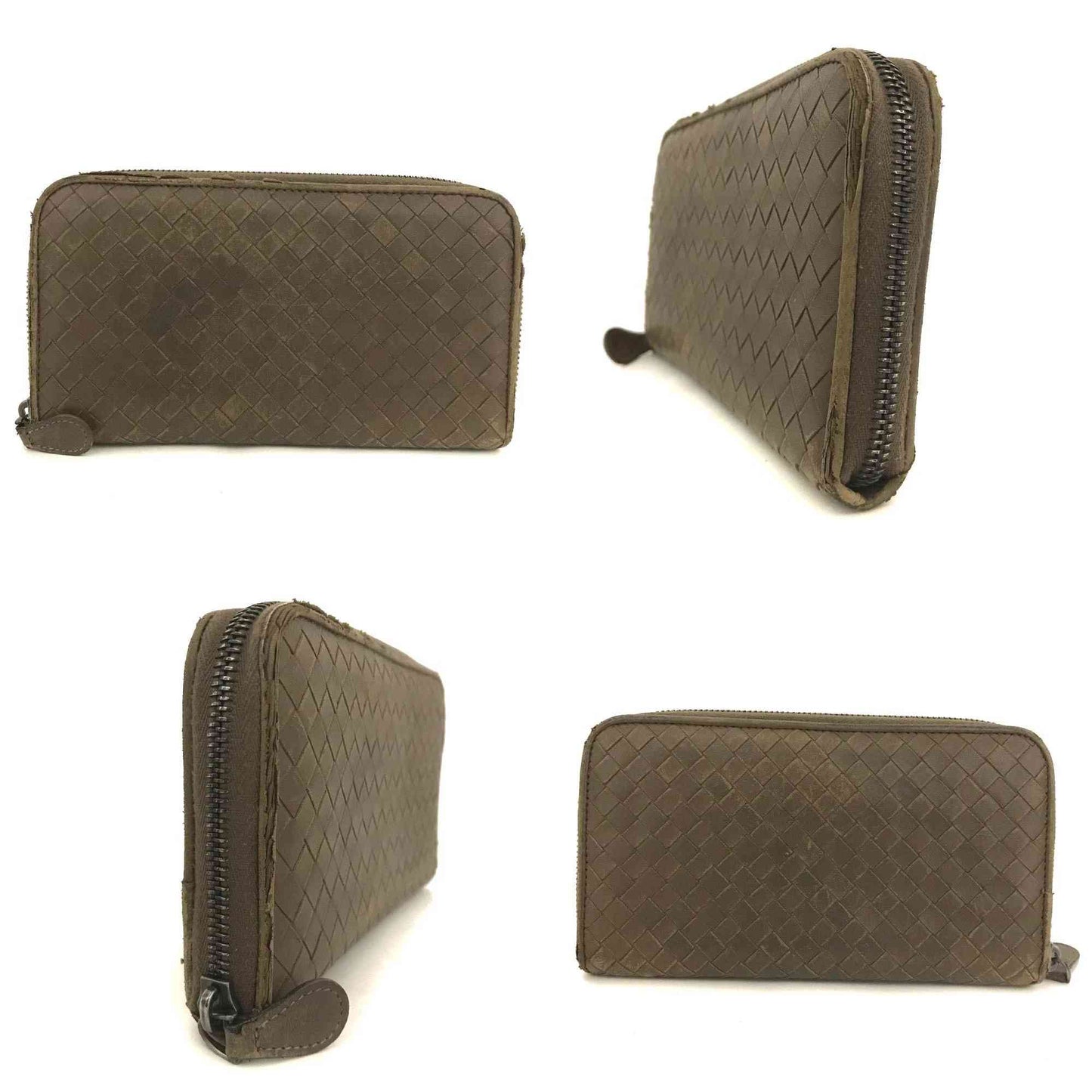 $1100 Bottega Veneta Nappa Intrecciato Zip Around Wallet Ebano Brown