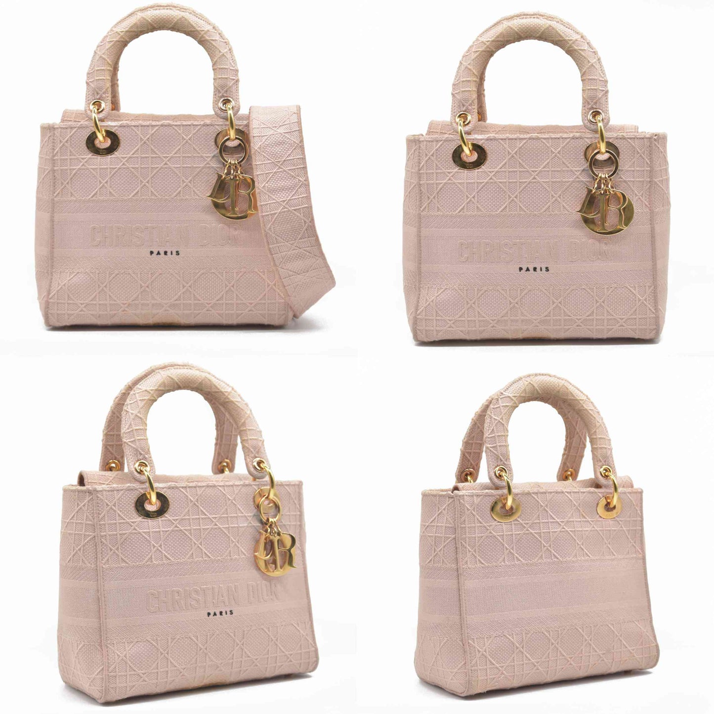 $4500 Christian Dior Canvas Embroidered Cannage Medium Lady D-Lite Pink