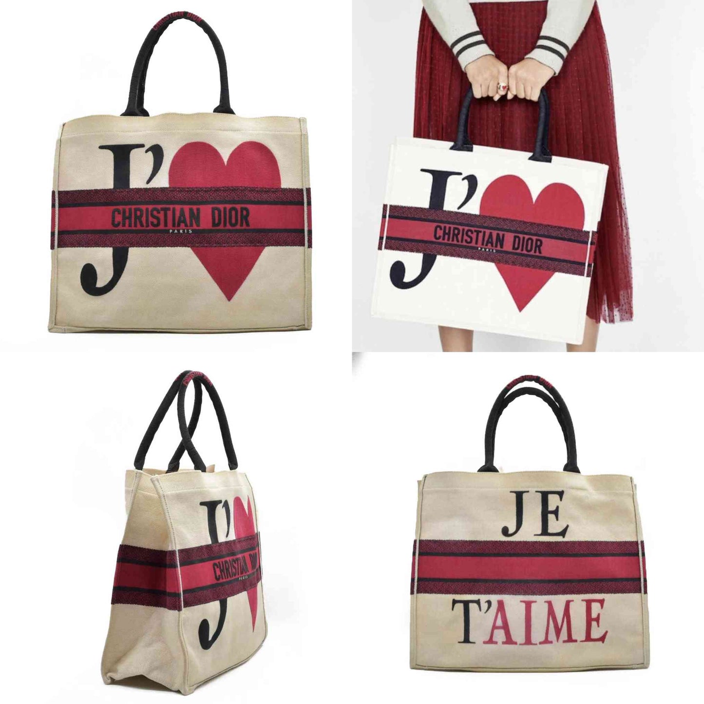 $3650 2021 Christian Dior Canvas DiorAmour Chinese Valentines Je T’aime Large Book Tote White Red