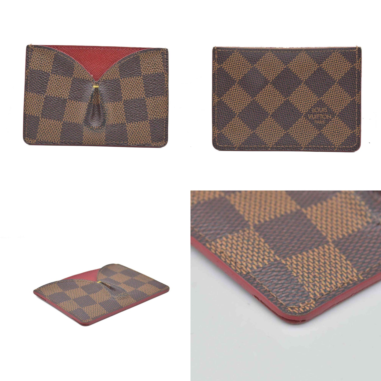$430 2015 Louis Vuitton Damier Ebene Caissa Card Holder Cherry CONSIGNMENT CA4105