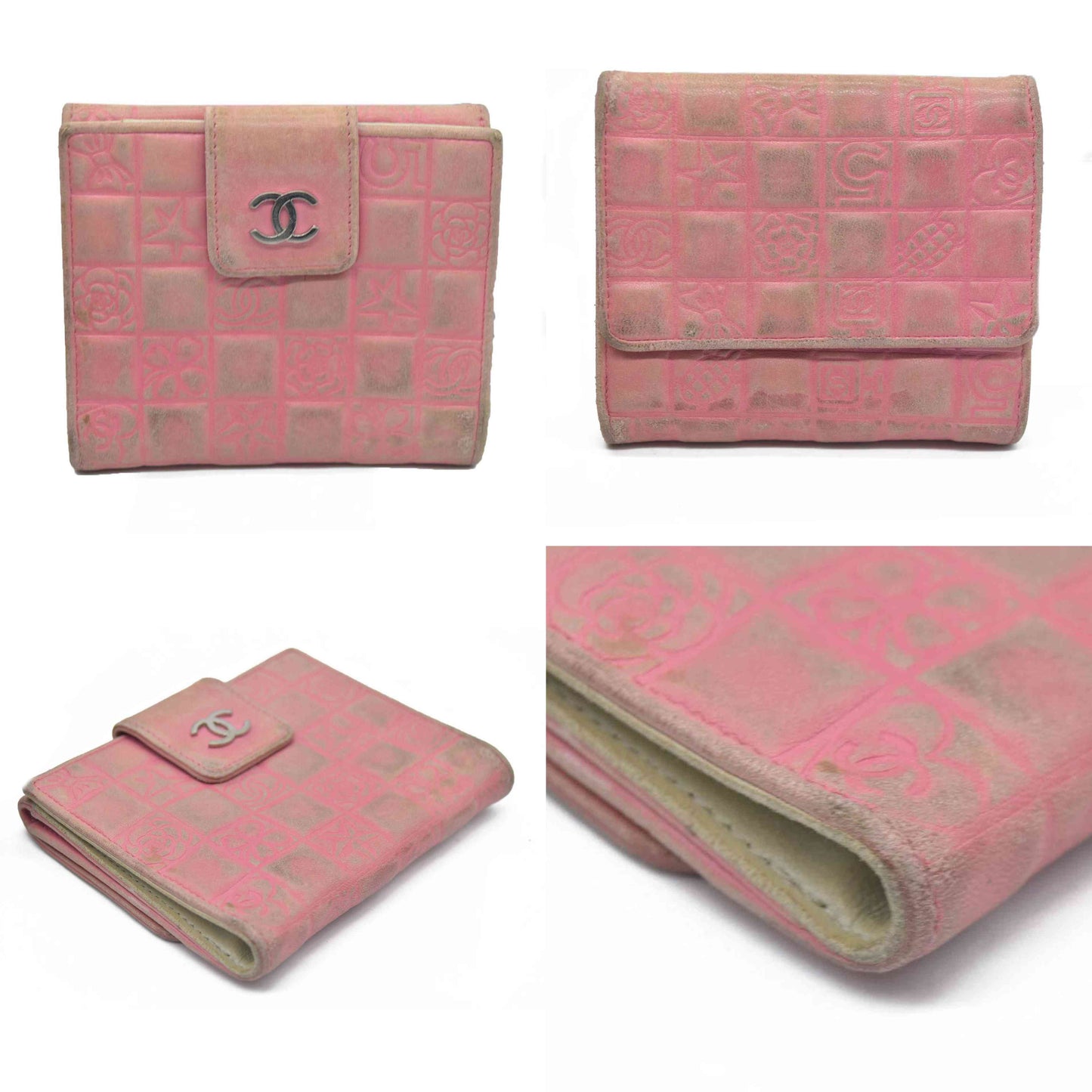 Chanel icon line Bi-fold Wallet With Silver Metal Lambskin Light Pink