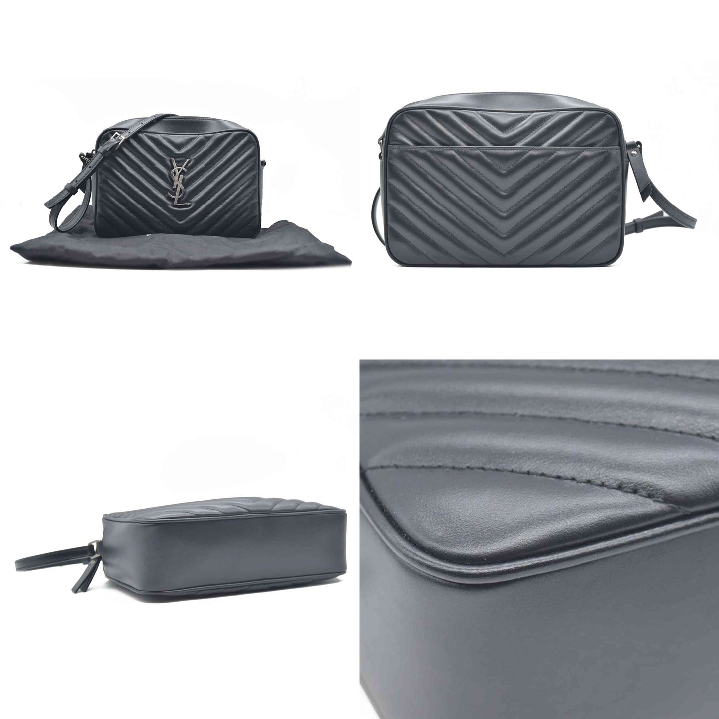 SAINT LAURENT Calfskin Matelasse Monogram Lou Camera Bag Black