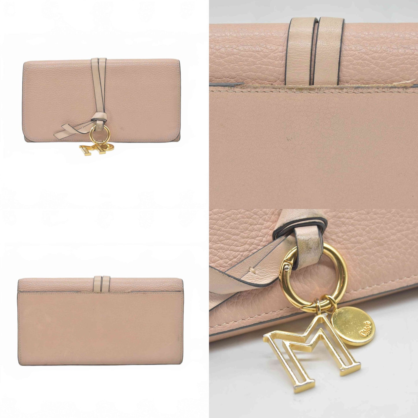 $715 Chloe Alphabet Leather Long Bifold Wallet Pink M