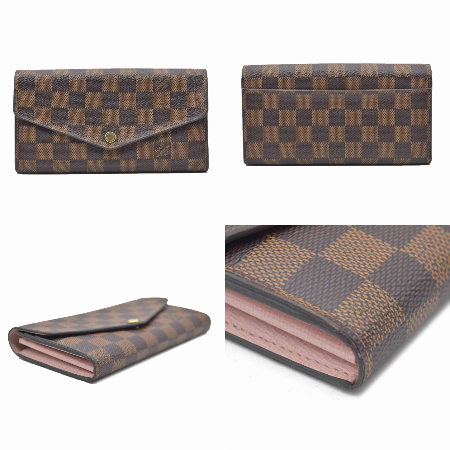$775 2018 LOUIS VUITTON Damier Ebene Sarah Wallet NM Rose Ballerine CA0198