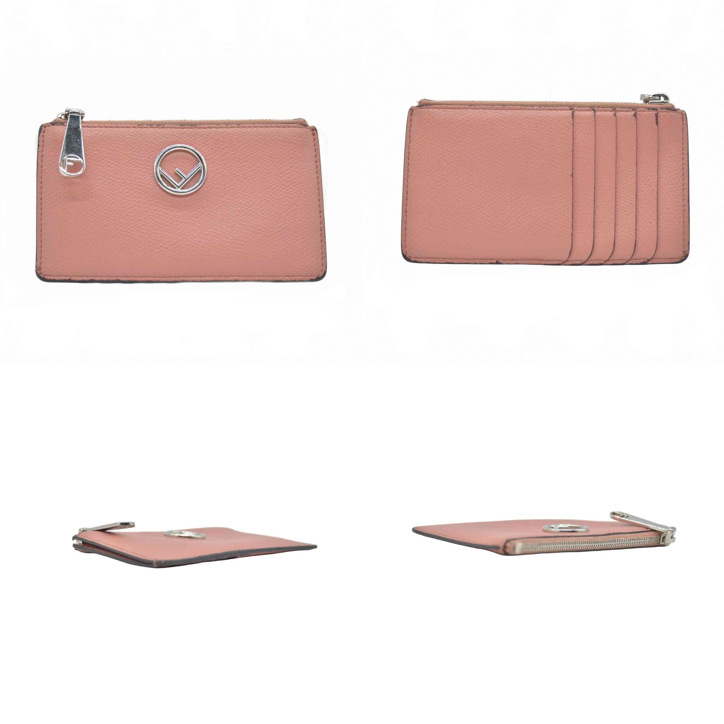 $550 FENDI F is Fendi Leather Zipped Coin Card Holder Pink