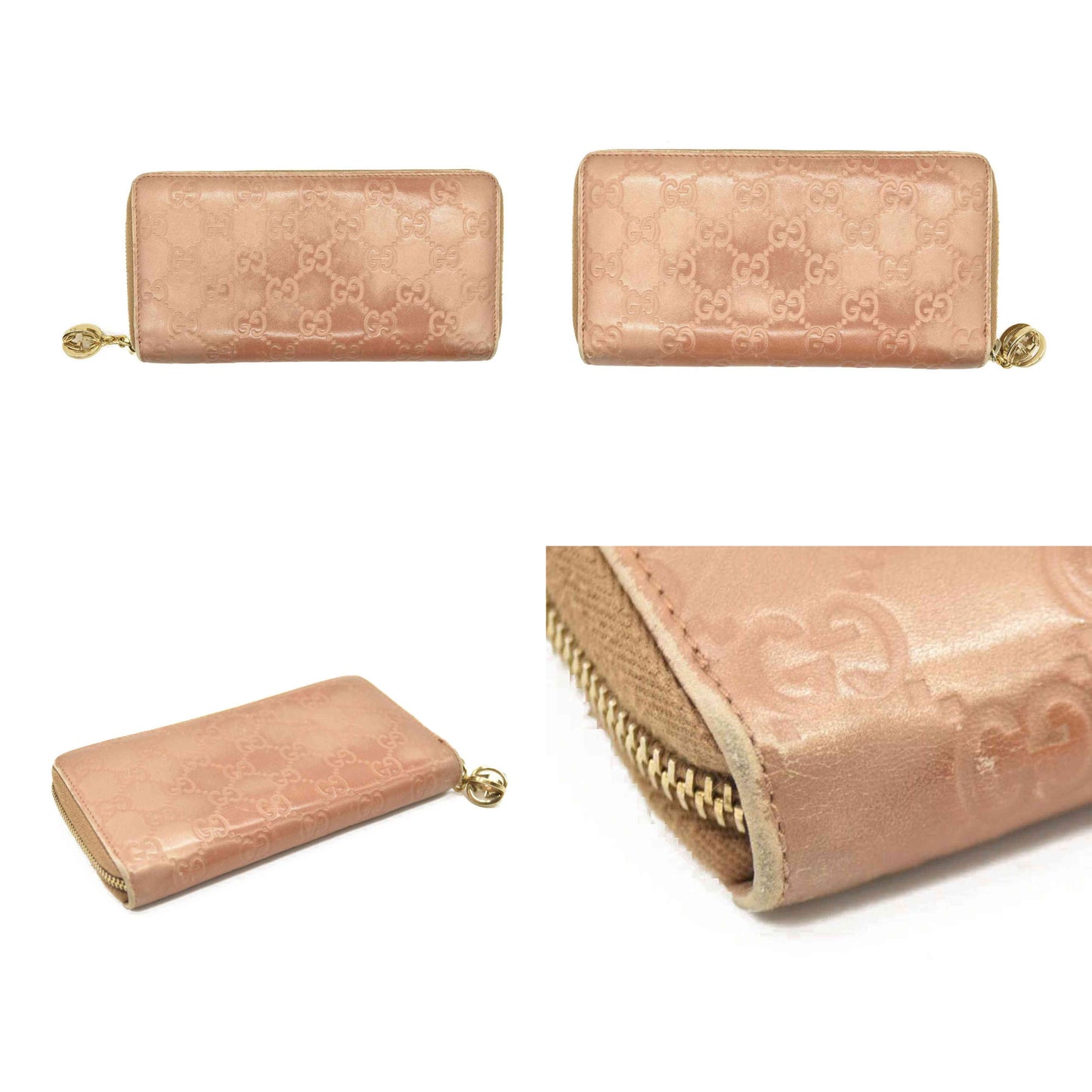 Gucci  Metallic Guccissima Lovely Zip Around Wallet Pink