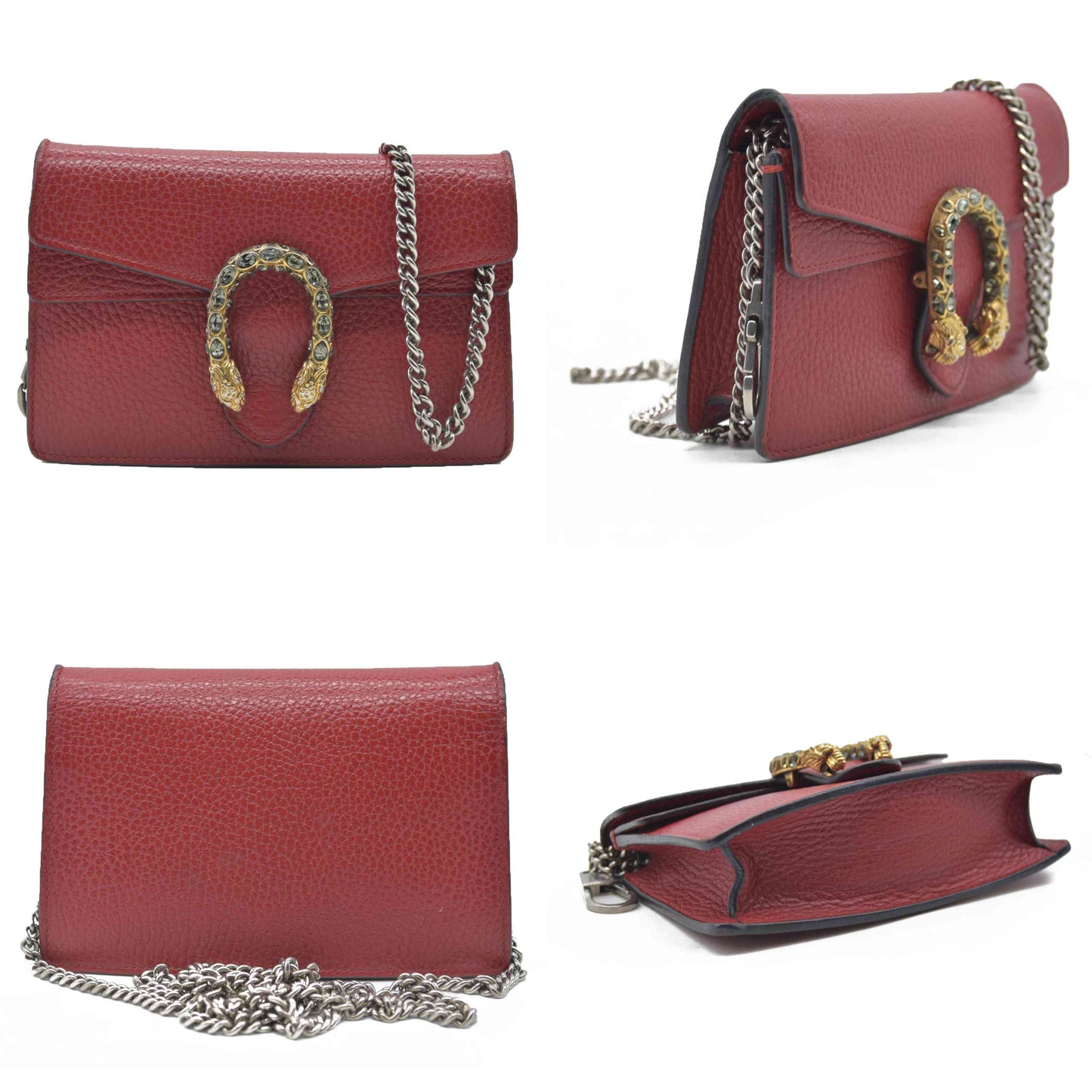 Gucci Dollar Calfskin Swarovski Crystal Small Dionysus Shoulder Bag Hibiscus Red