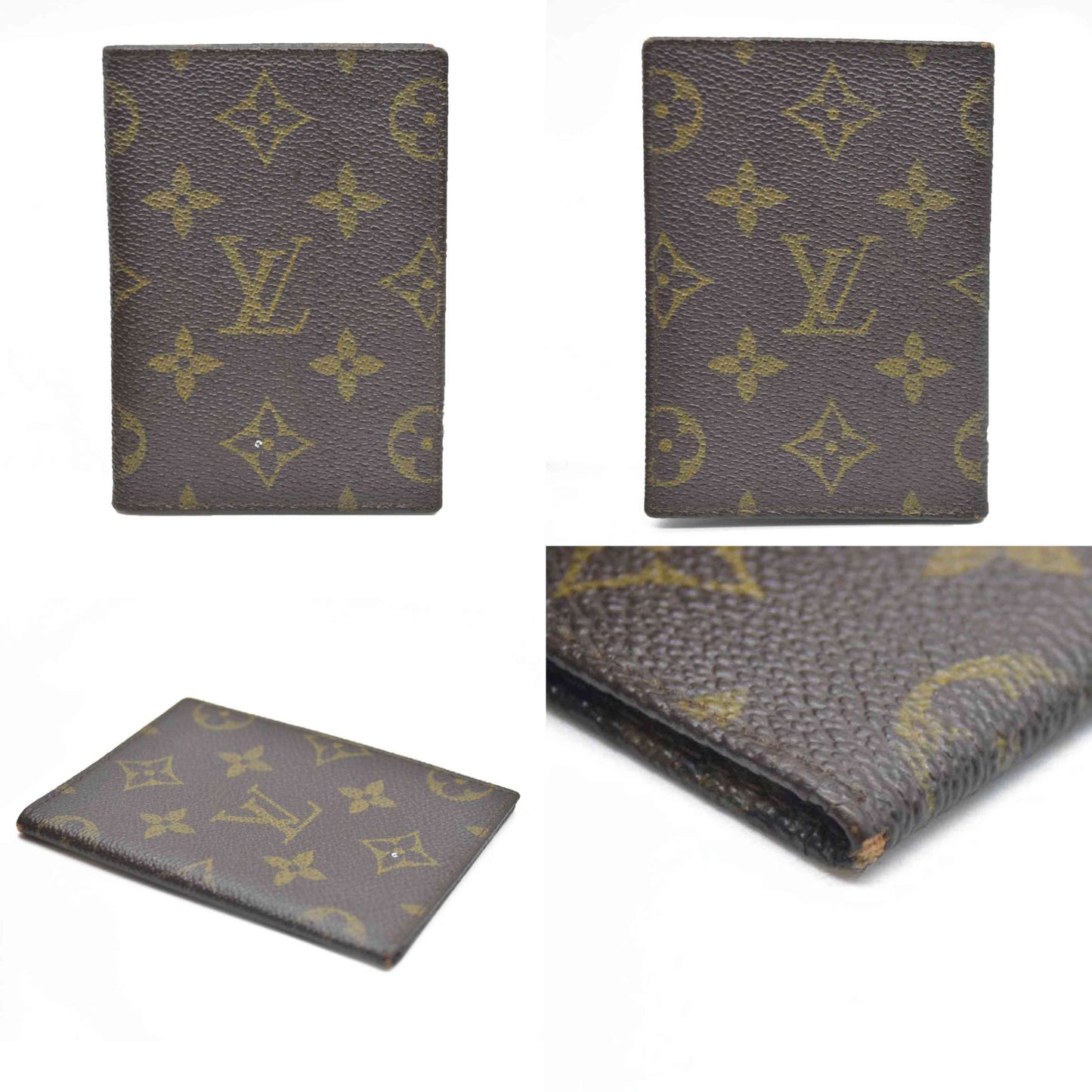 AUCTION $425 Louis Vuitton Monogram Porte 2 Cartes Vertical Pass Card Case Brown 882