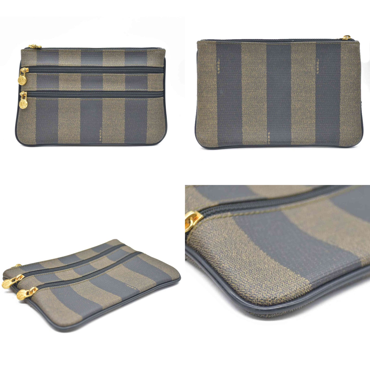 FENDI Pequin PVC Cosmetic Pouch Bag Khaki