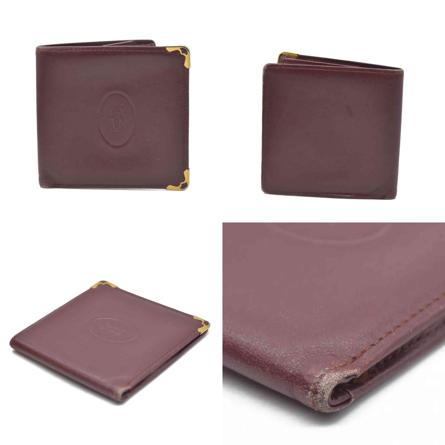$580 Must de Cartier Leather Bifold Wallet Bordeaux