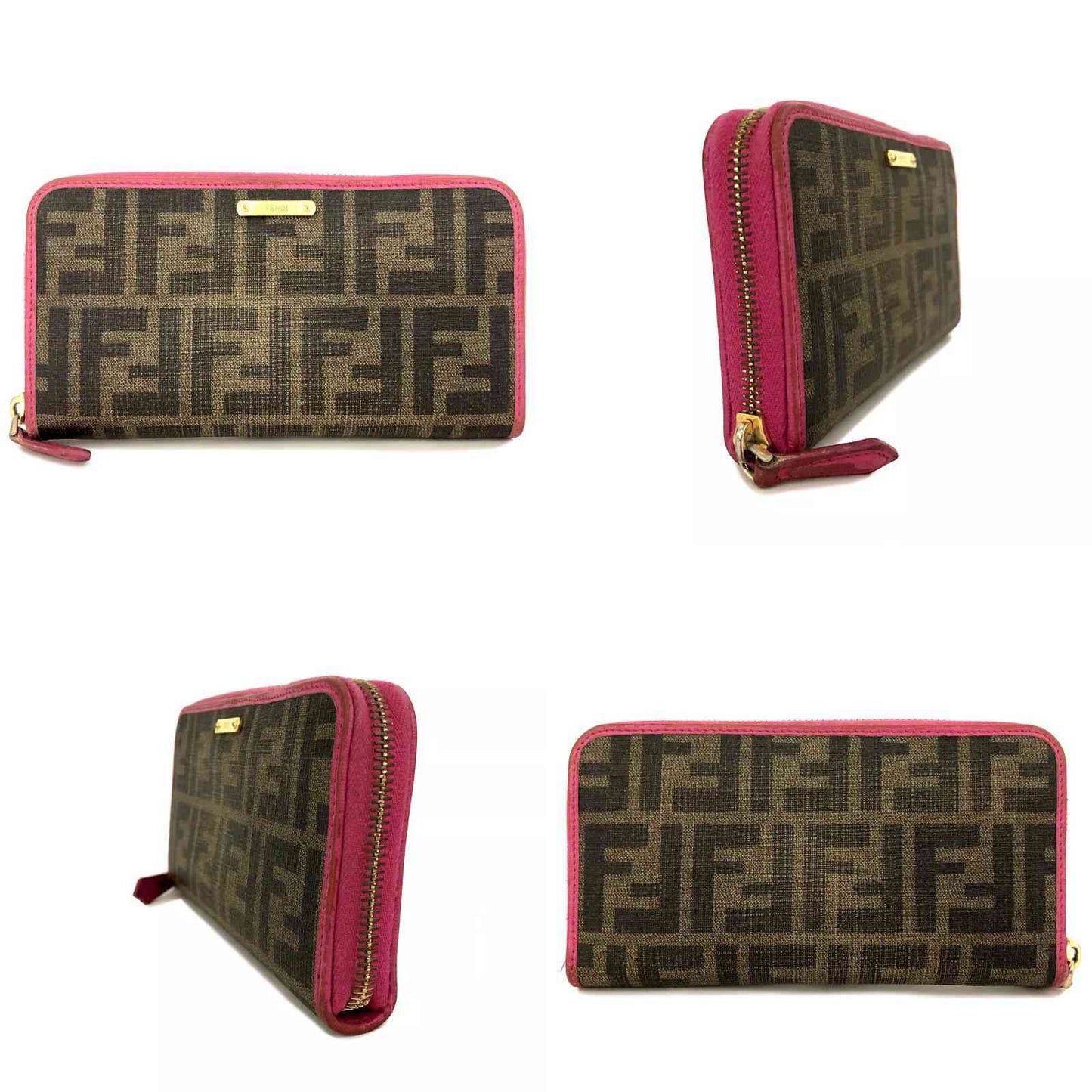 Fendi  Zucca Spalmati Vitello Elite Zip Around Wallet Tobacco Ciclamino