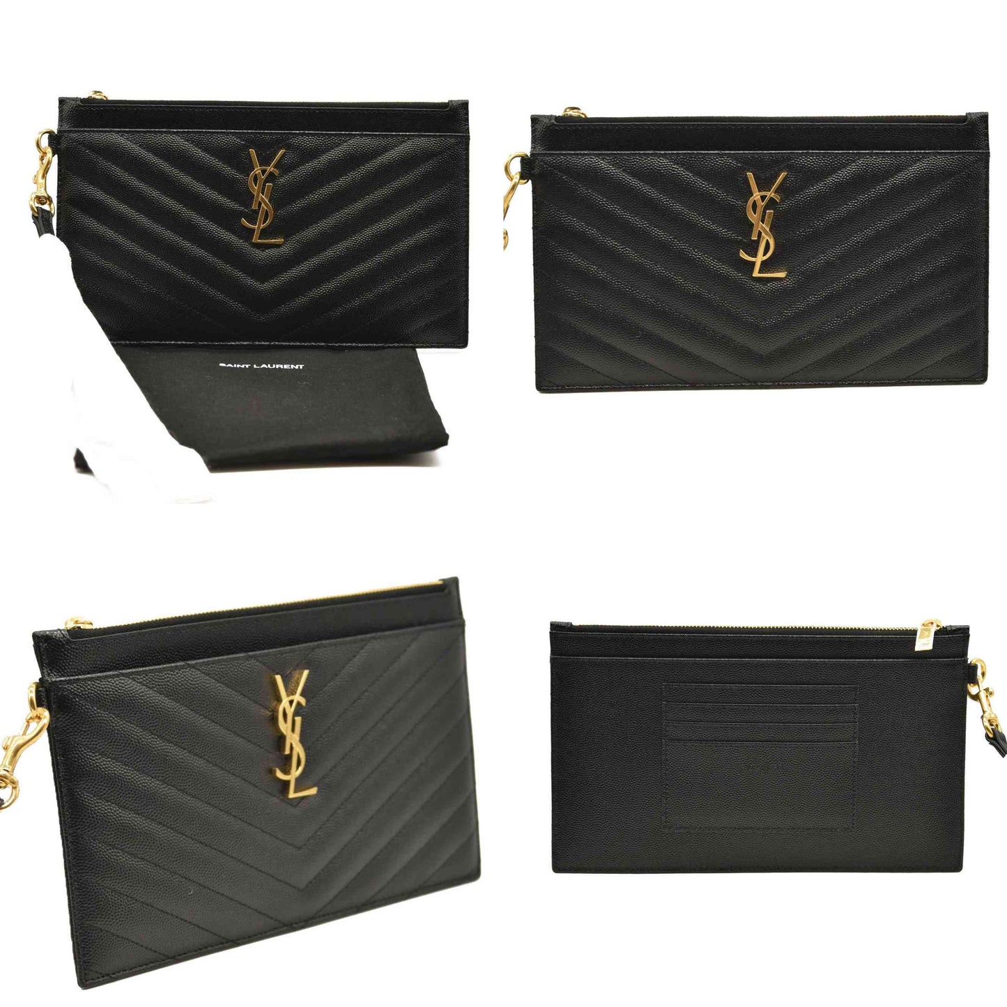 SAINT LAURENT Grain De Poudre Chevron Monogram Large Bill Pouch Black