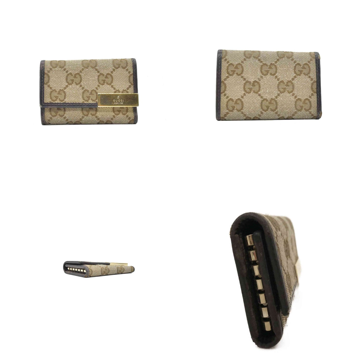 $390 GUCCI GG Canvas Logo Plate 6 Ring Key Case Beige