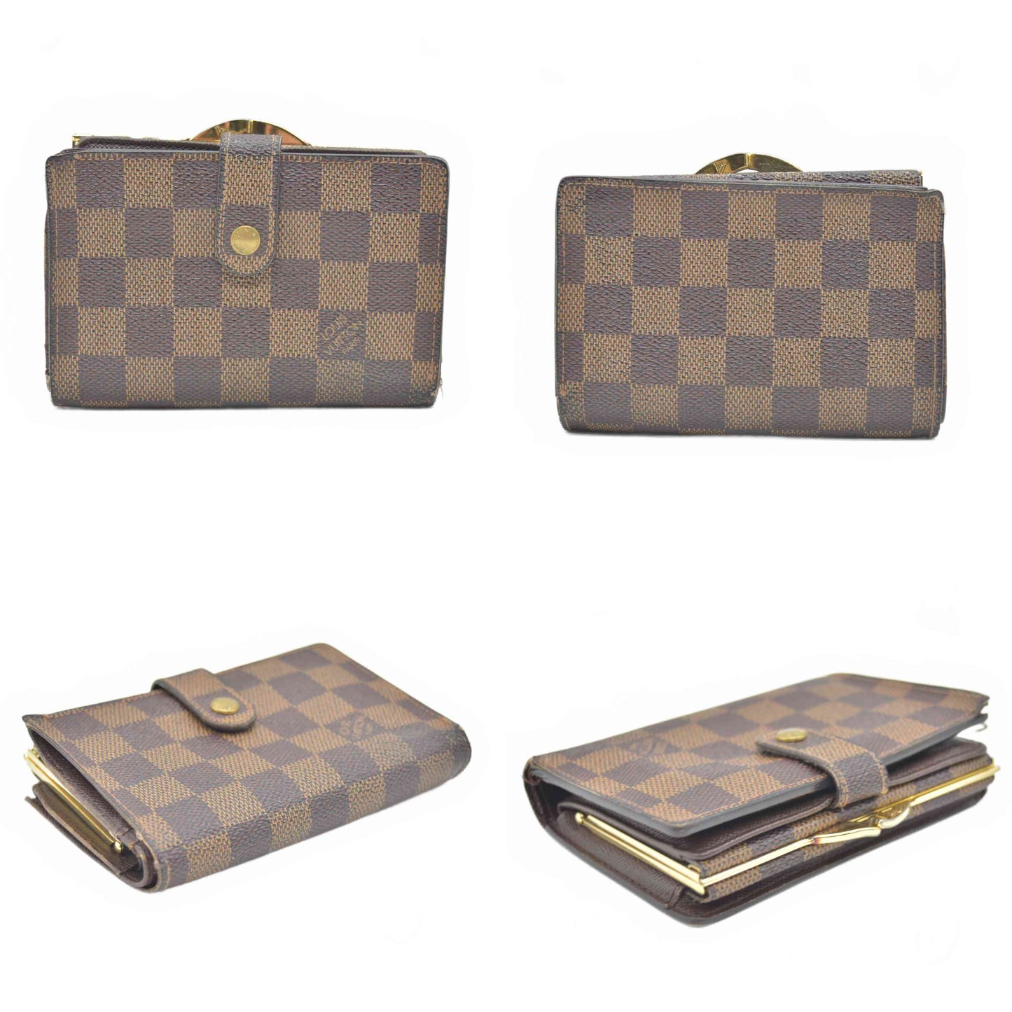 $750 2003 Louis Vuitton Damier Ebene Kisslock French Wallet MI0043