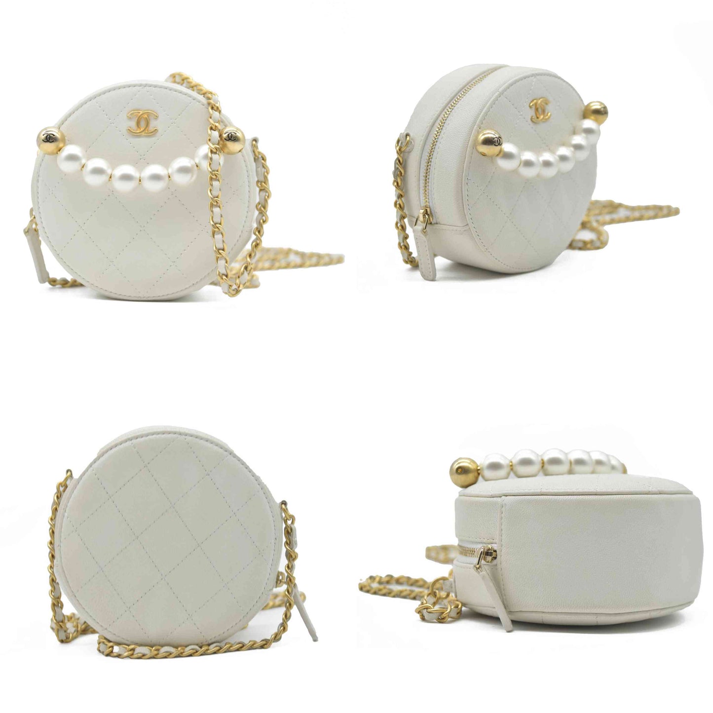 $3100 Chanel Lambskin Quilted Pearl Round Clutch With Chain White 29 2020
