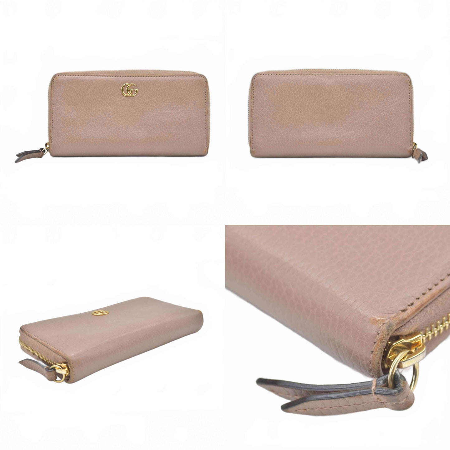 $660 Gucci GG Marmont Zip Around Wallet Beige Leather - CONSIGNMENT