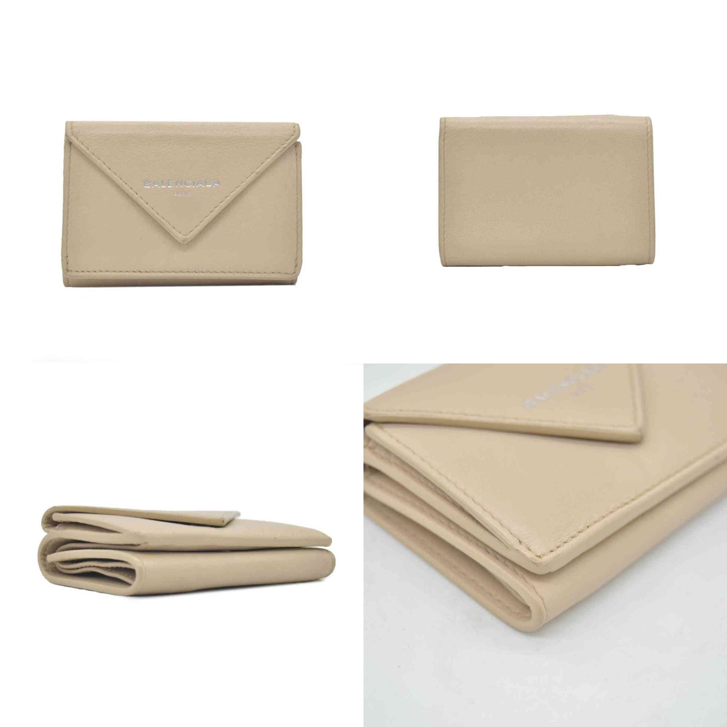 $450 BALENCIAGA Envelope Trifold Compact Wallet Beige CONSIGNMENT