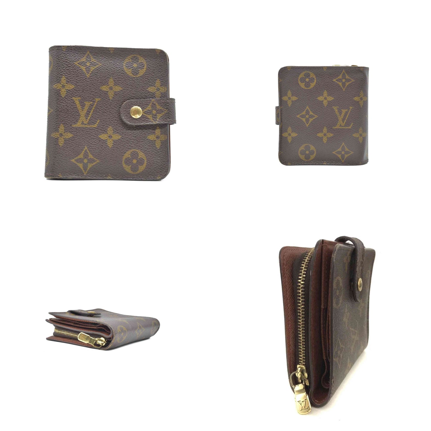 $625 2000 Louis Vuitton Monogram Compact Zip Bifold Wallet Brown MI0060