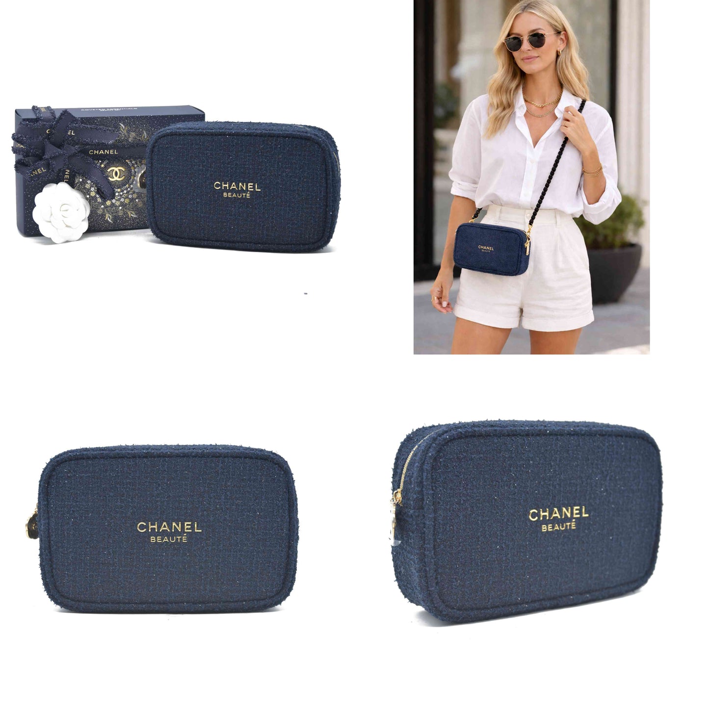 CHANEL EYES TO IMPRESS Cosmetic Pouch Navy Blue Shimmer