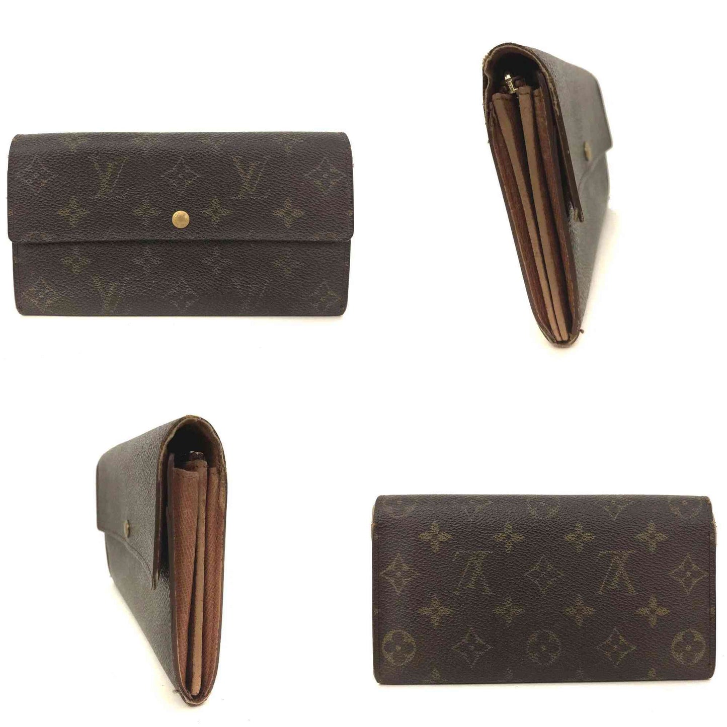 $725 1997 Louis Vuitton Monogram Portefeiulle Sarah Long Bifold Wallet Brown CA0917